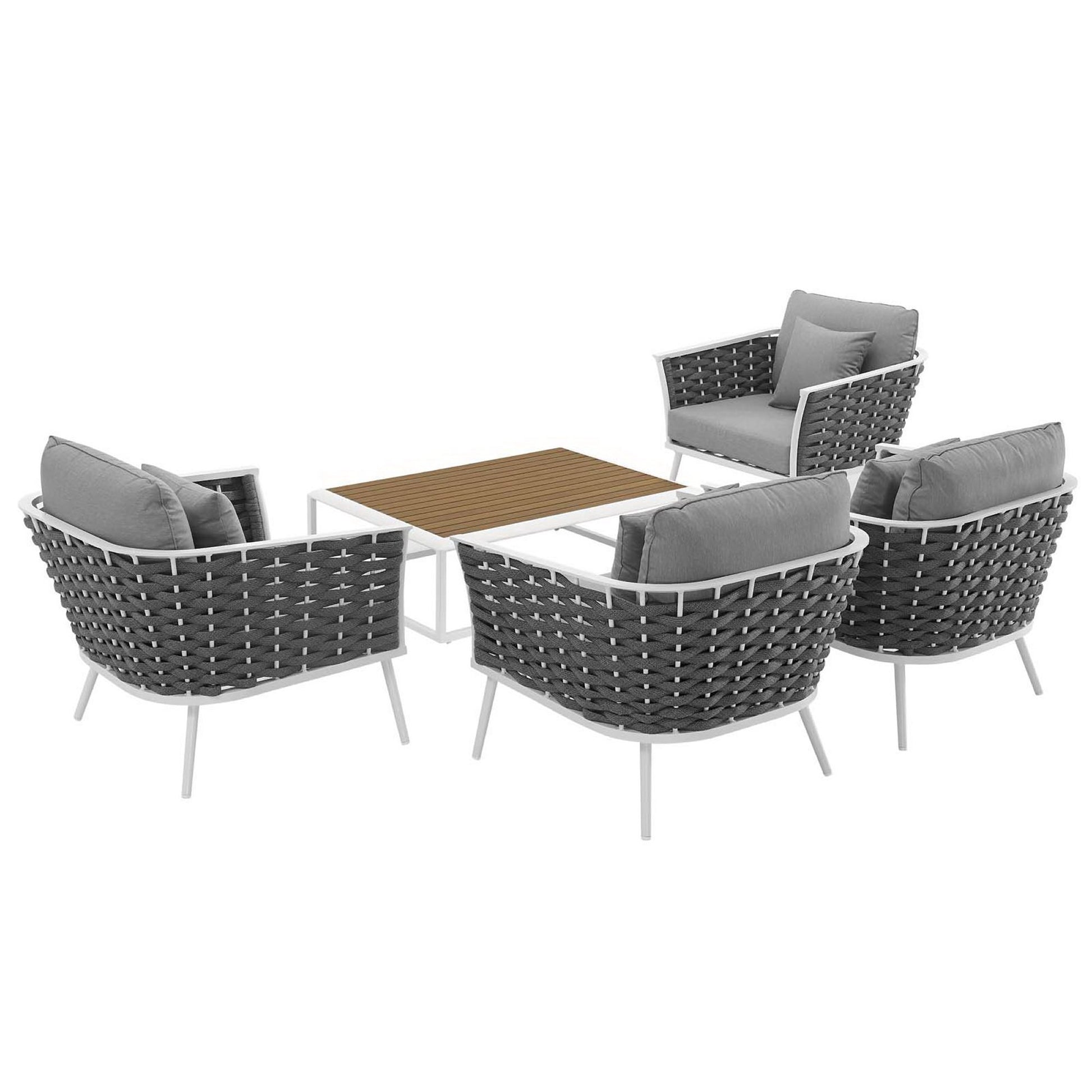 Stance 5 Piece Outdoor Patio Aluminum Sectional Sofa Set - White Navy