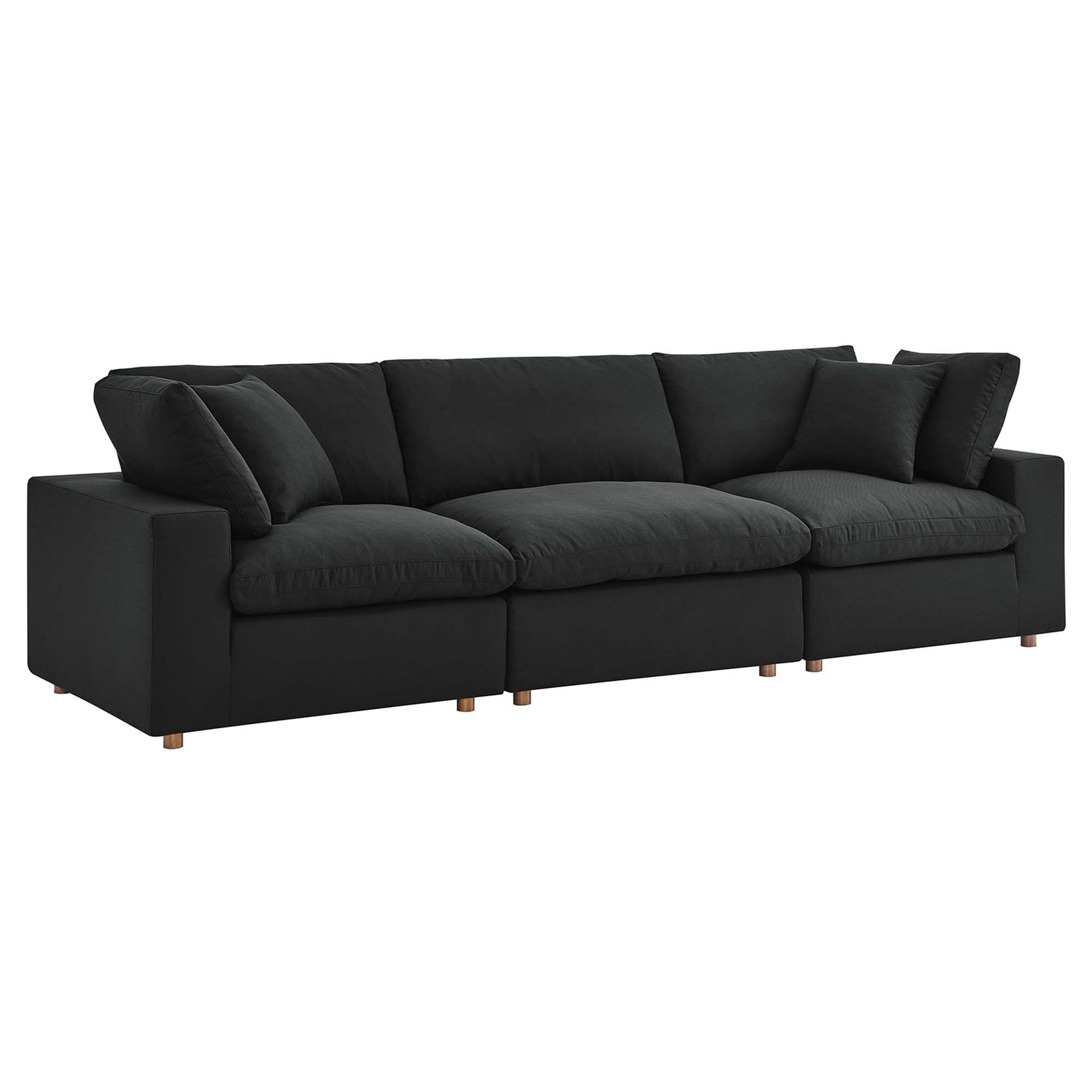 Commix 3 Piece Down Filled Overstuffed Sectional Sofa Set - Black