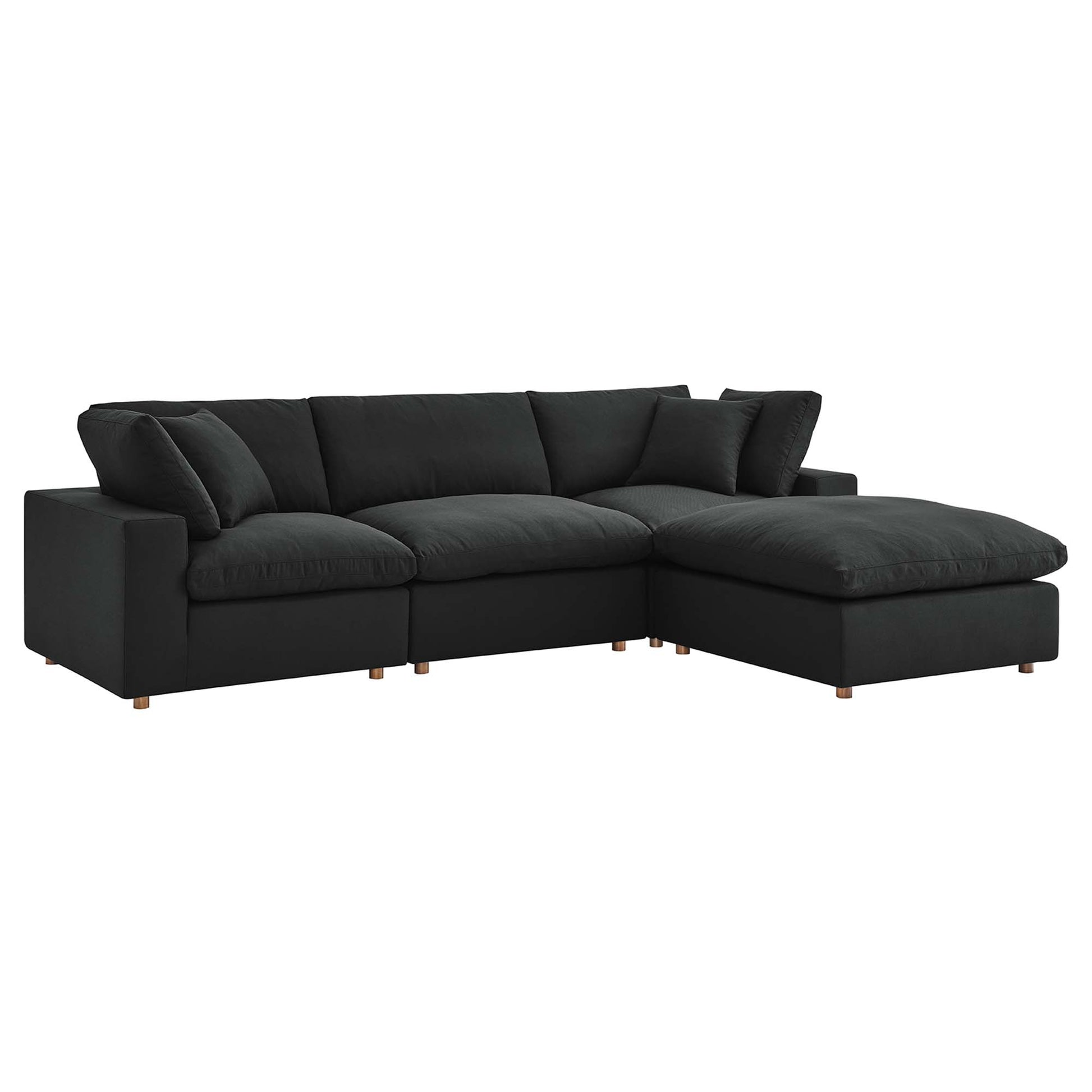 Commix 4 Piece Down Filled Overstuffed Sectional Sofa Set - Black