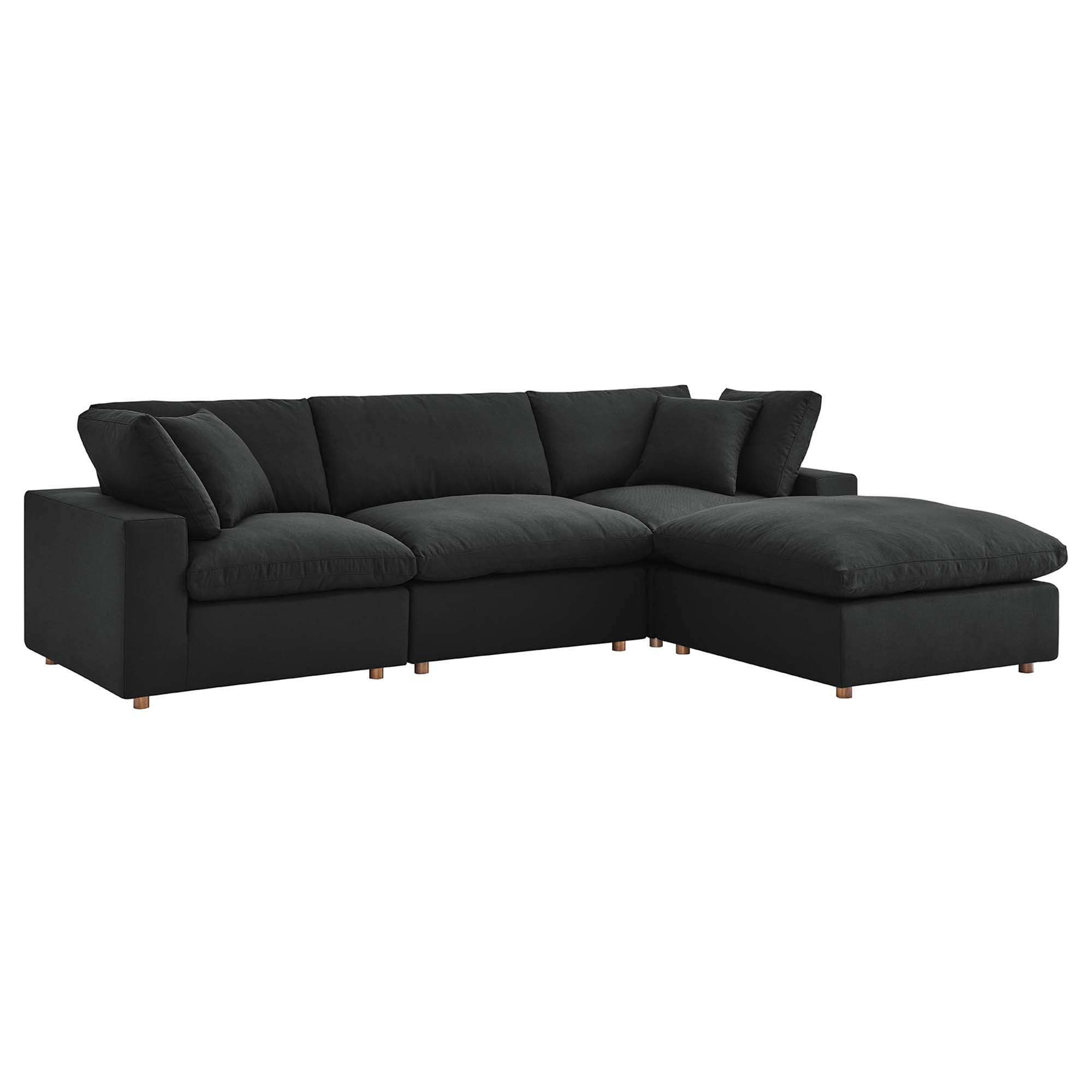 Commix 4 Piece Down Filled Overstuffed Sectional Sofa Set - Black