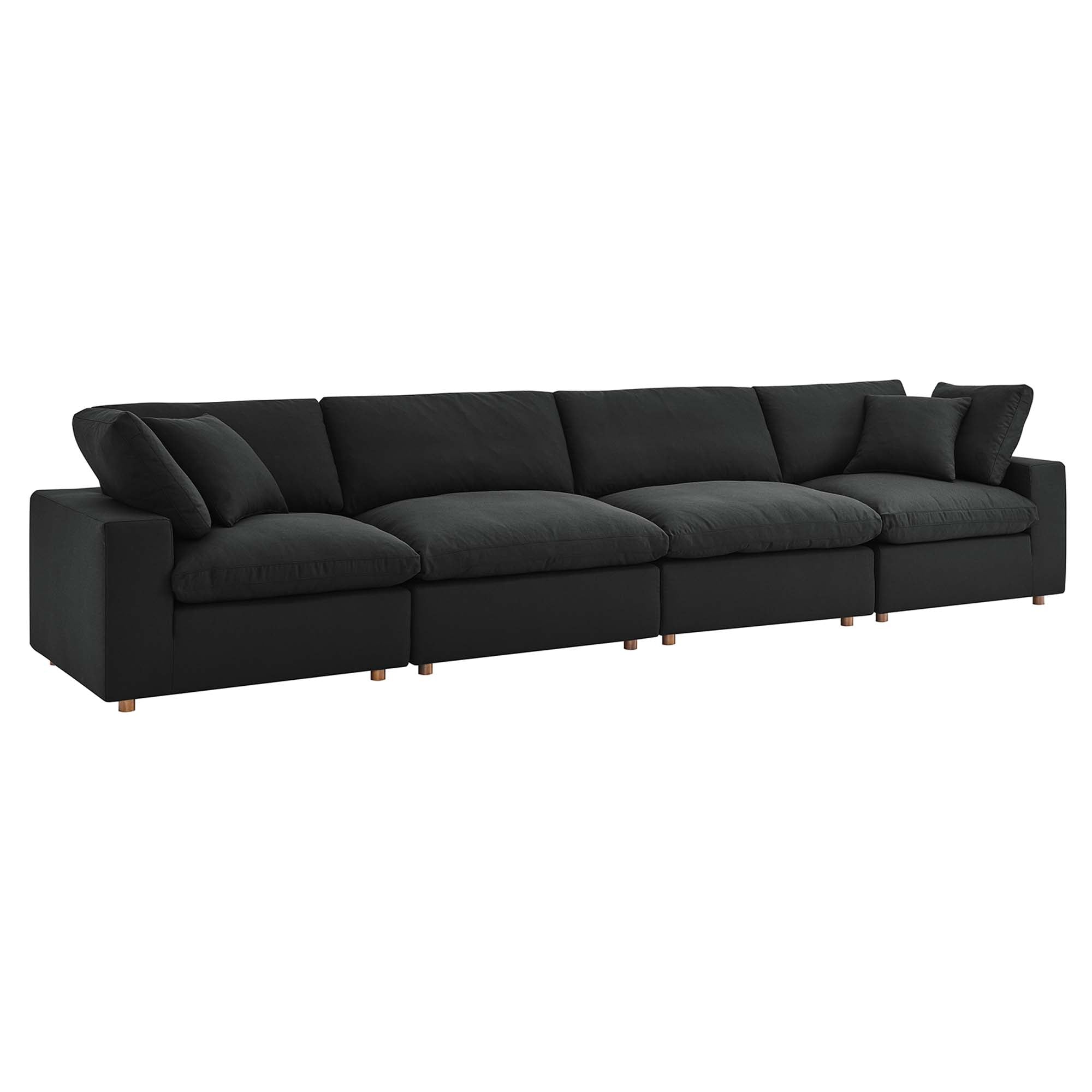 Commix 4 Piece Down Filled Overstuffed Sectional Sofa Set - Black