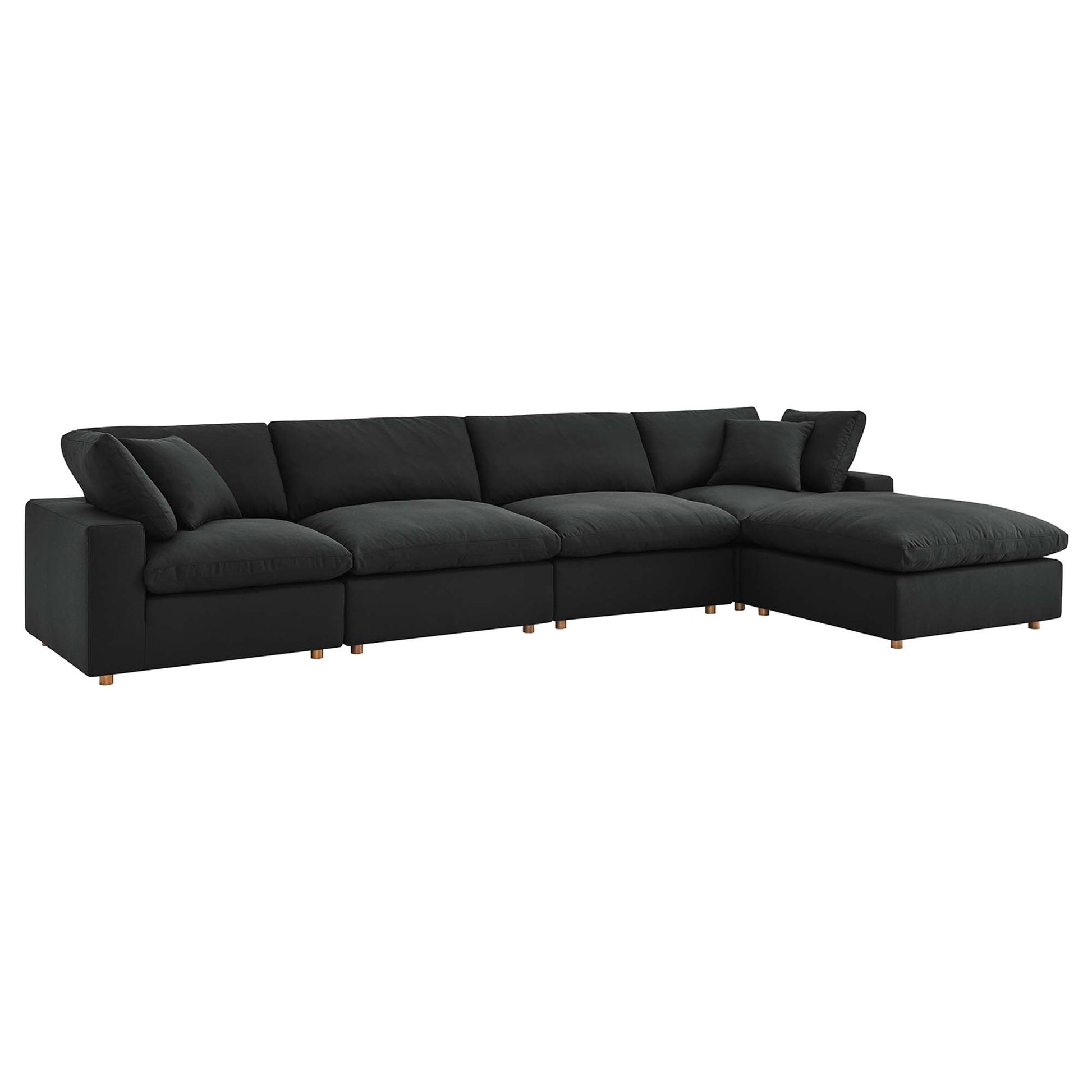 Commix 5 Piece Down Filled Overstuffed Sectional Sofa Set - Black