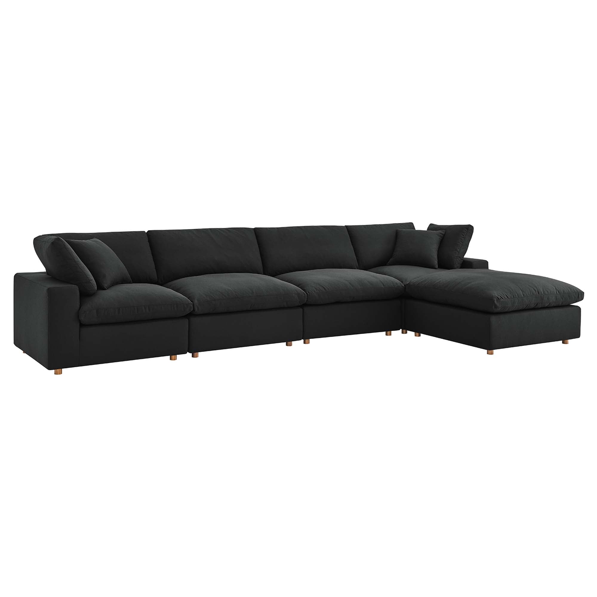 Commix 5 Piece Down Filled Overstuffed Sectional Sofa Set - Black