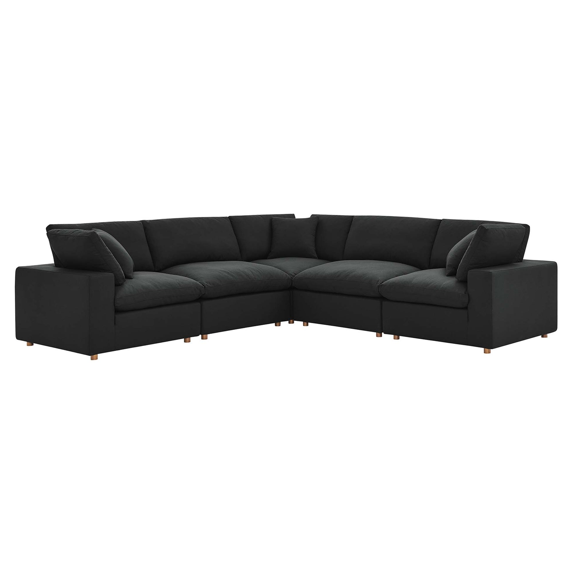 Commix 5 Piece Down Filled Overstuffed Sectional Sofa - Black