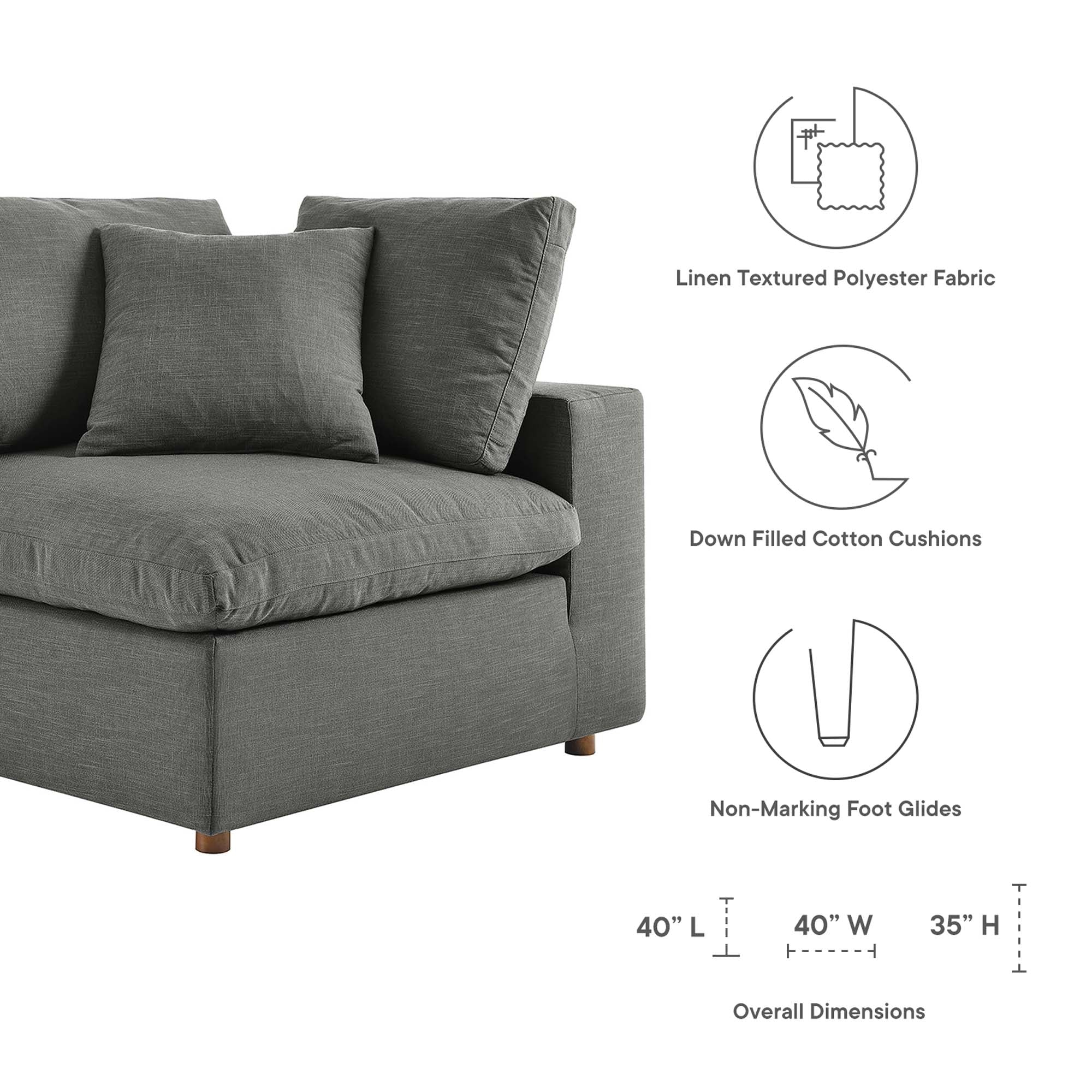 Commix 5-Piece Down Filled Overstuffed Armless Sectional Sofa