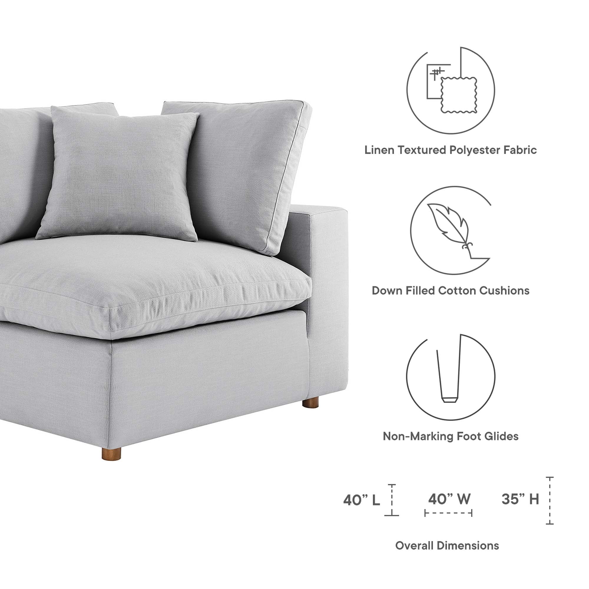 Commix 5-Piece Down Filled Overstuffed Armless Sectional Sofa