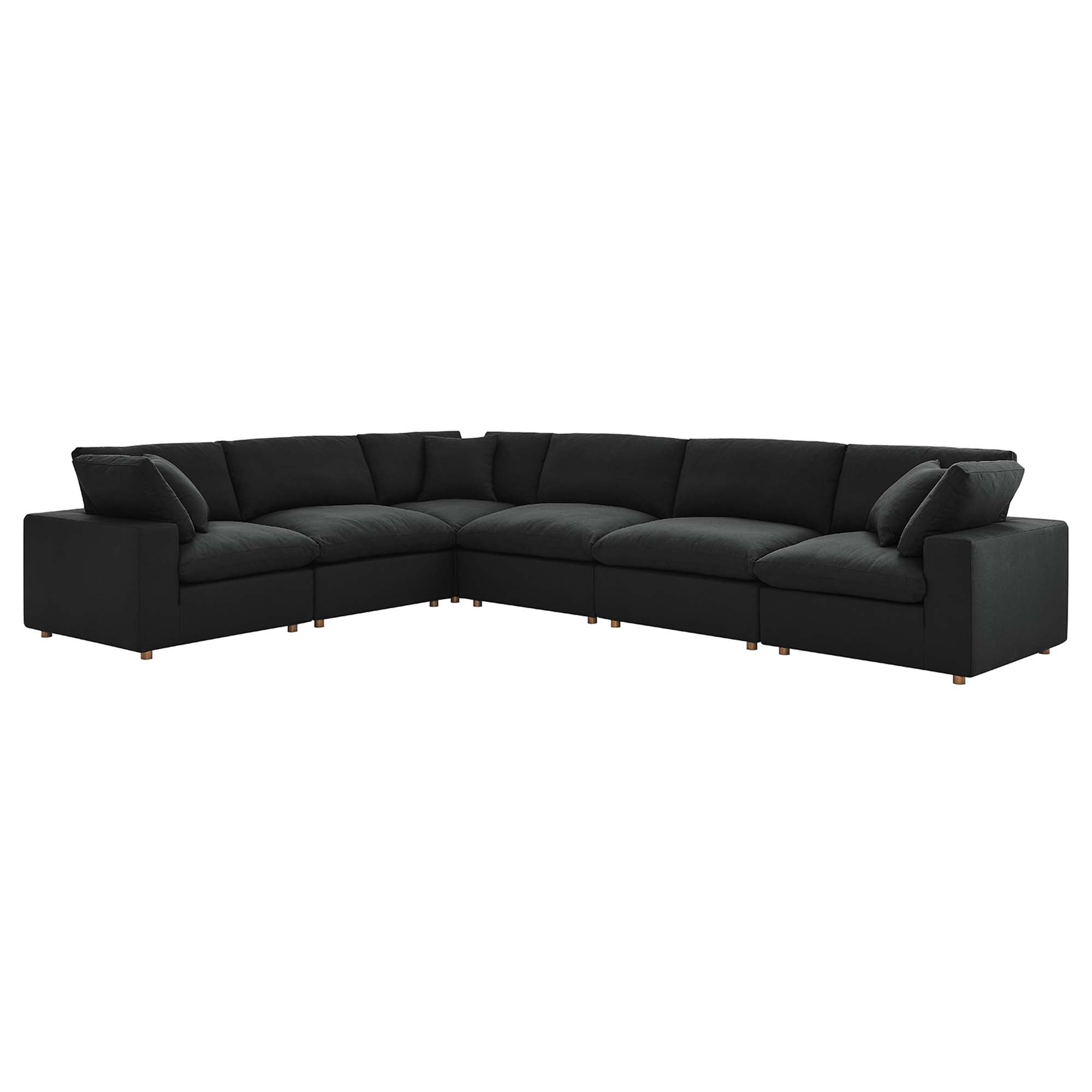 Commix 6 Piece Down Filled Overstuffed Sectional Sofa Set - Black