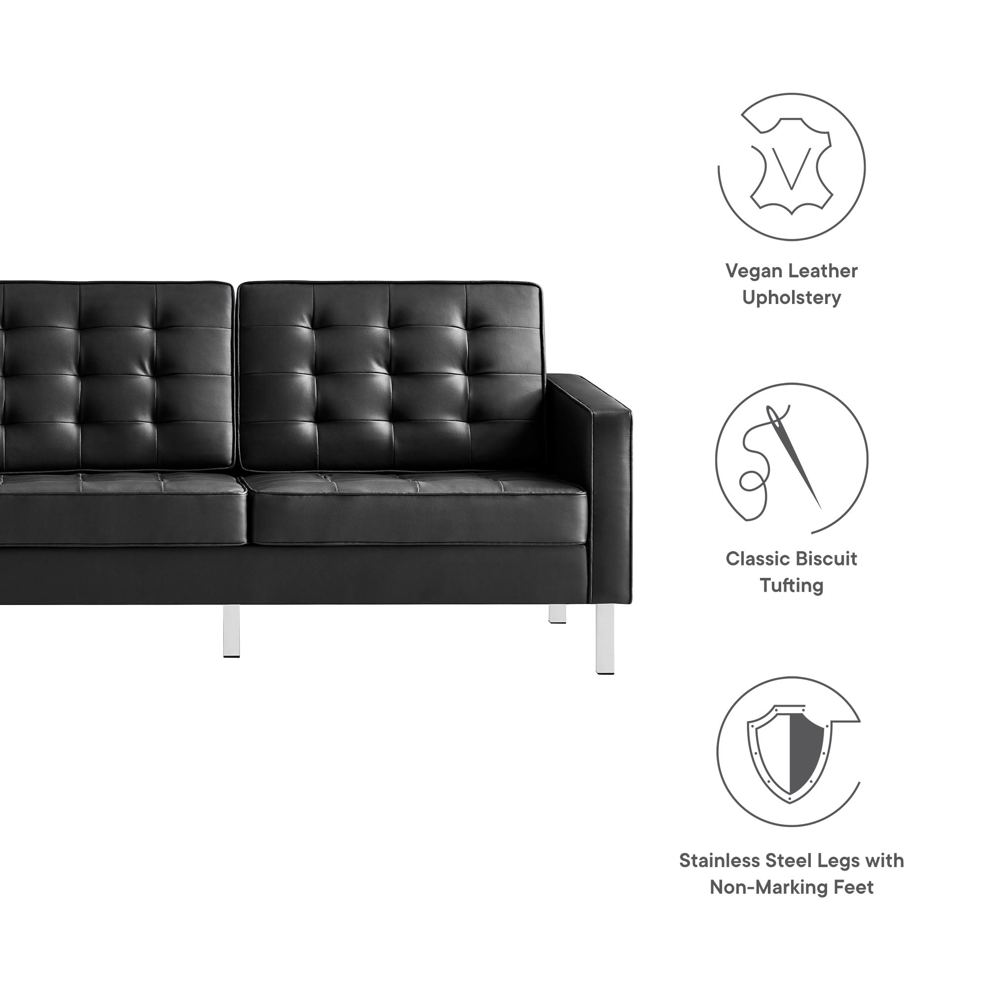 Loft Tufted Vegan Leather Sofa - Silver Gray