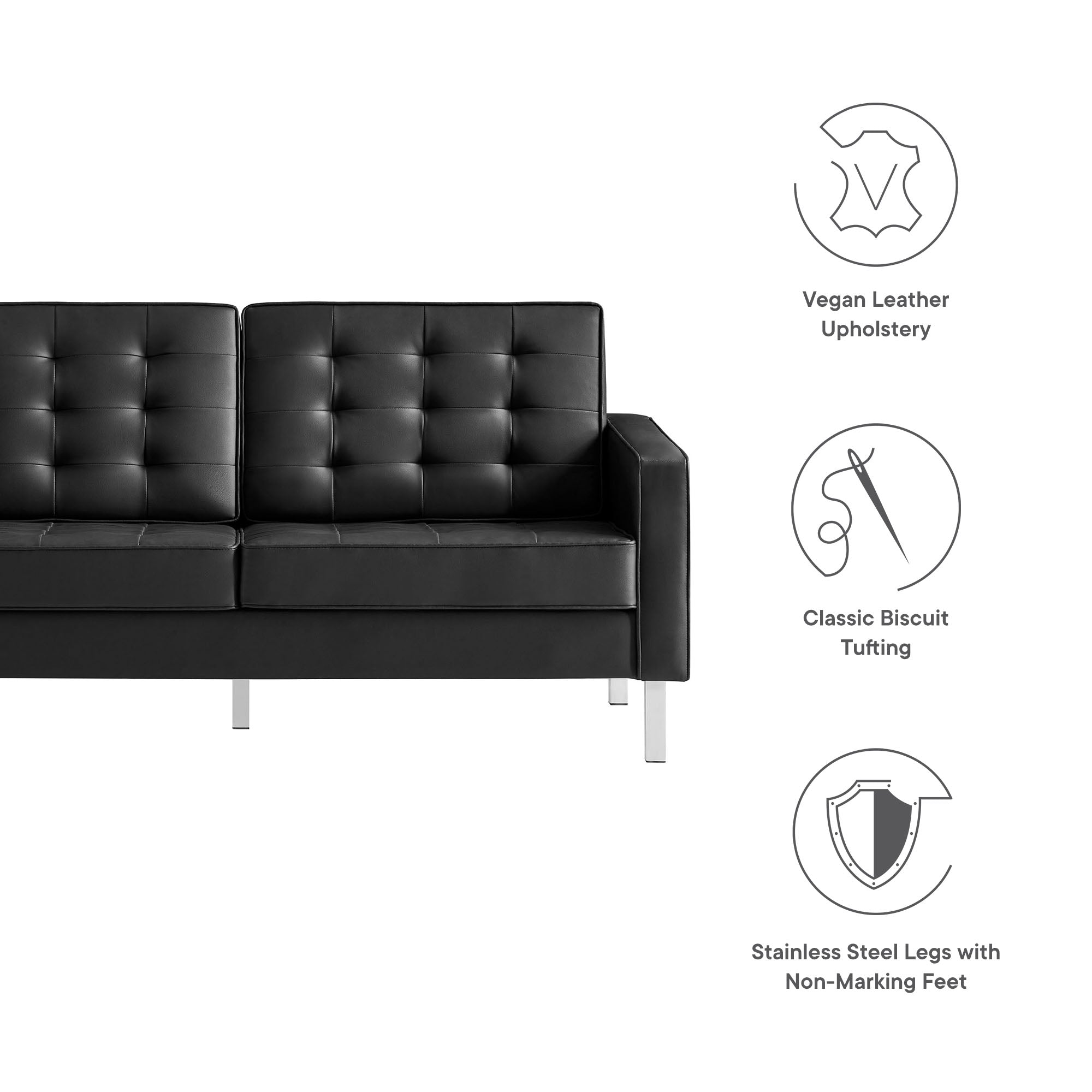 Loft Tufted Vegan Leather Loveseat - Silver White