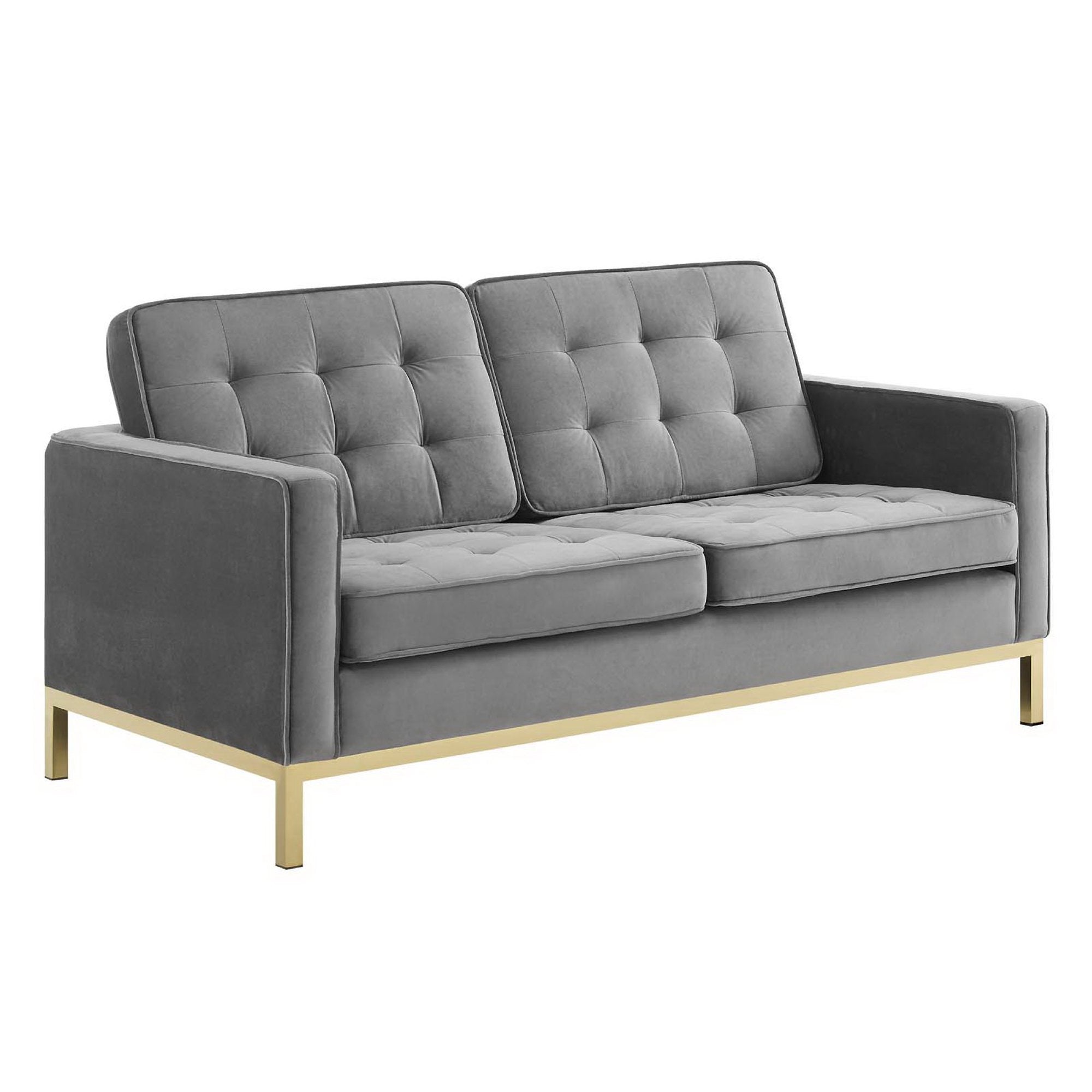 Loft Gold Stainless Steel Leg Performance Velvet Loveseat - Gold Gray