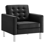 Loft Tufted Vegan Leather Armchair - Silver Black