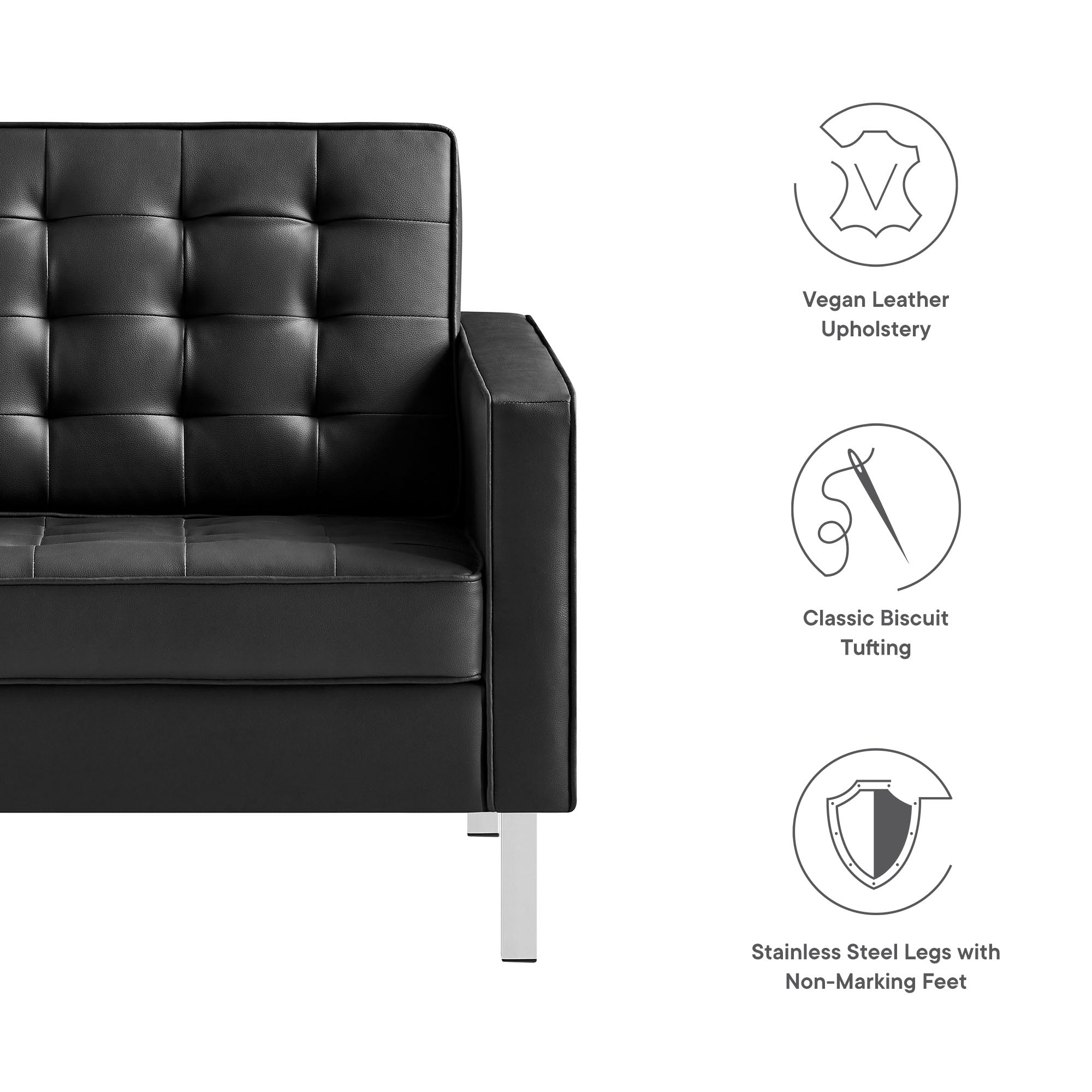Loft Tufted Vegan Leather Armchair - Silver Gray