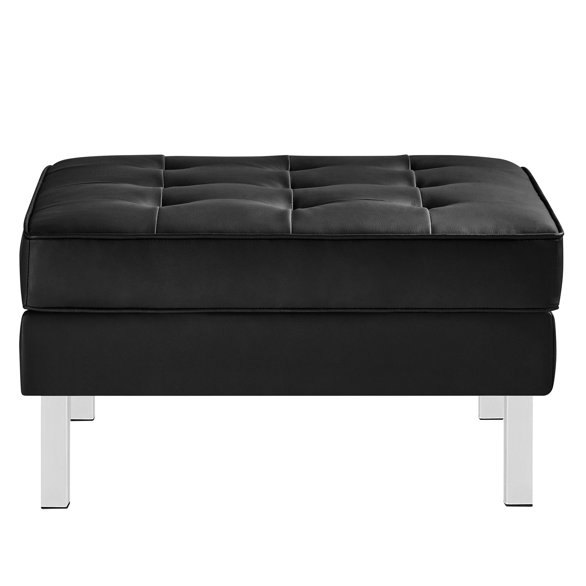 Loft Tufted Vegan Leather Ottoman - Silver Tan