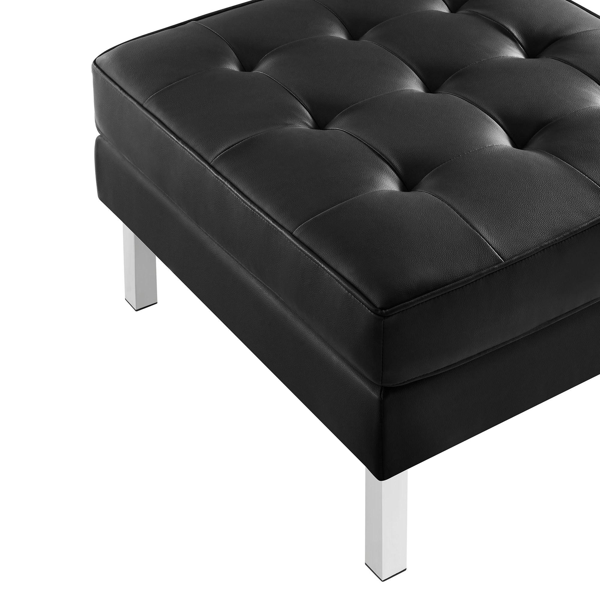 Loft Tufted Vegan Leather Ottoman - Silver White