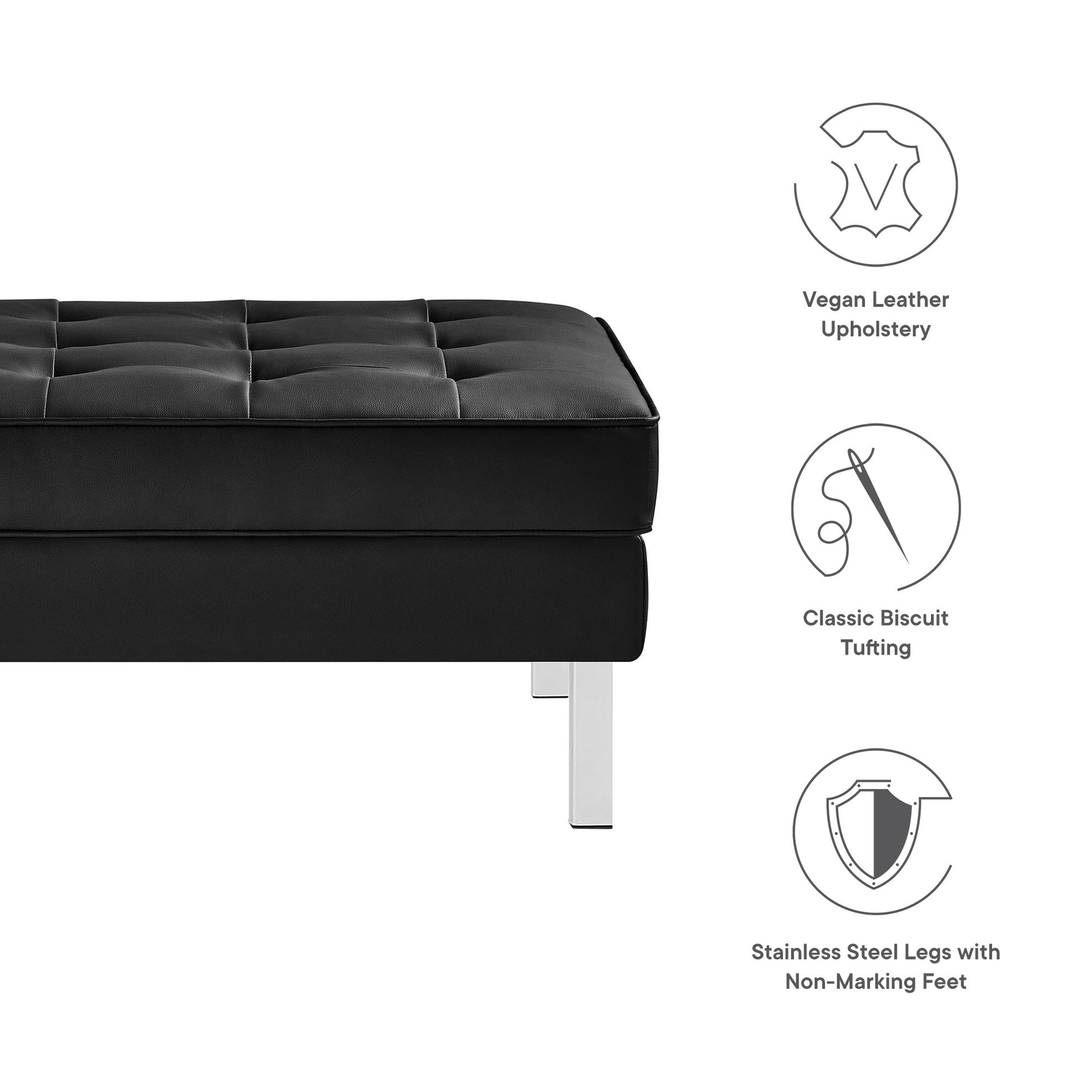 Loft Tufted Vegan Leather Ottoman - Silver Gray