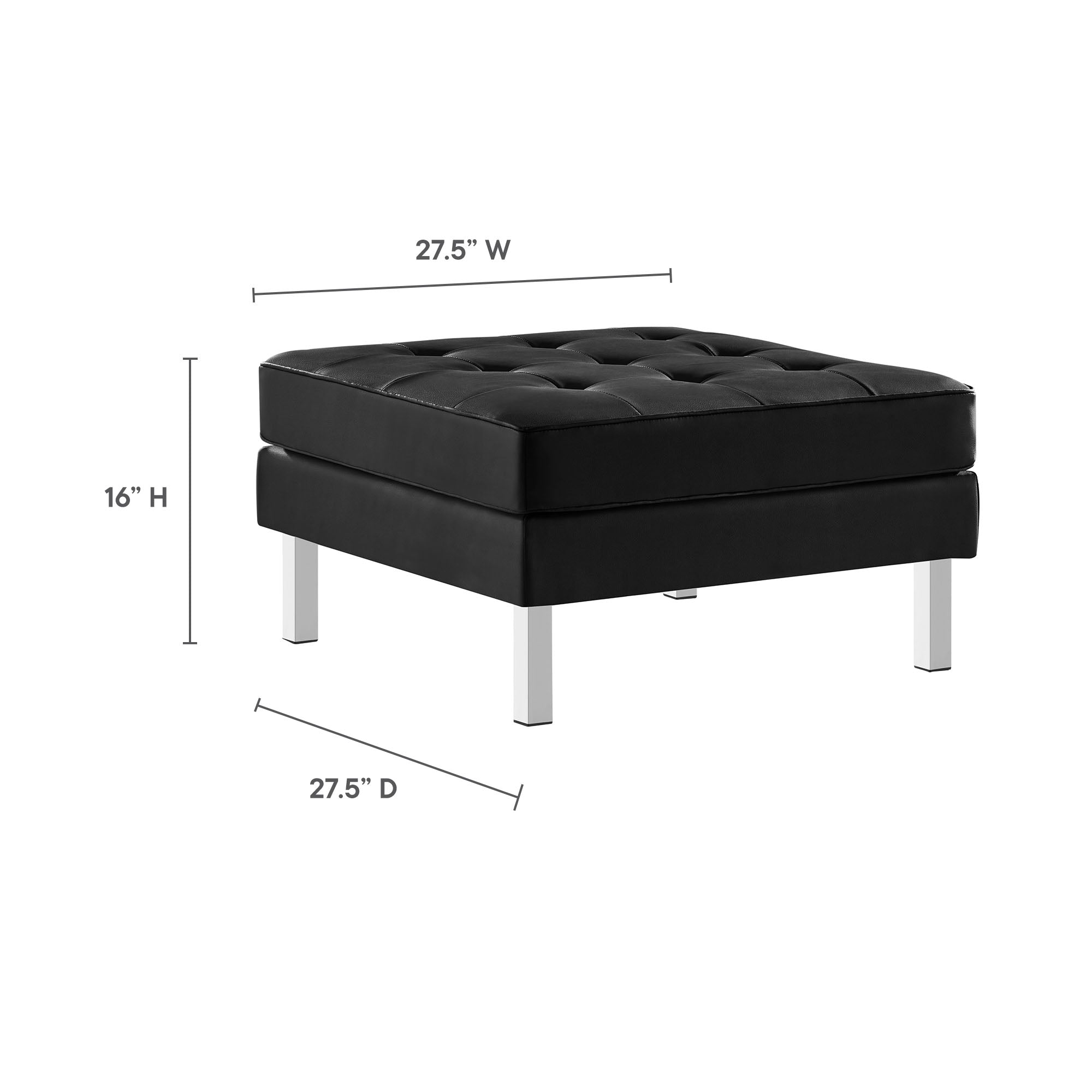 Loft Tufted Vegan Leather Ottoman - Silver Navy