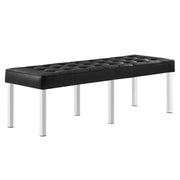 Loft Tufted Vegan Leather Bench - Silver Black