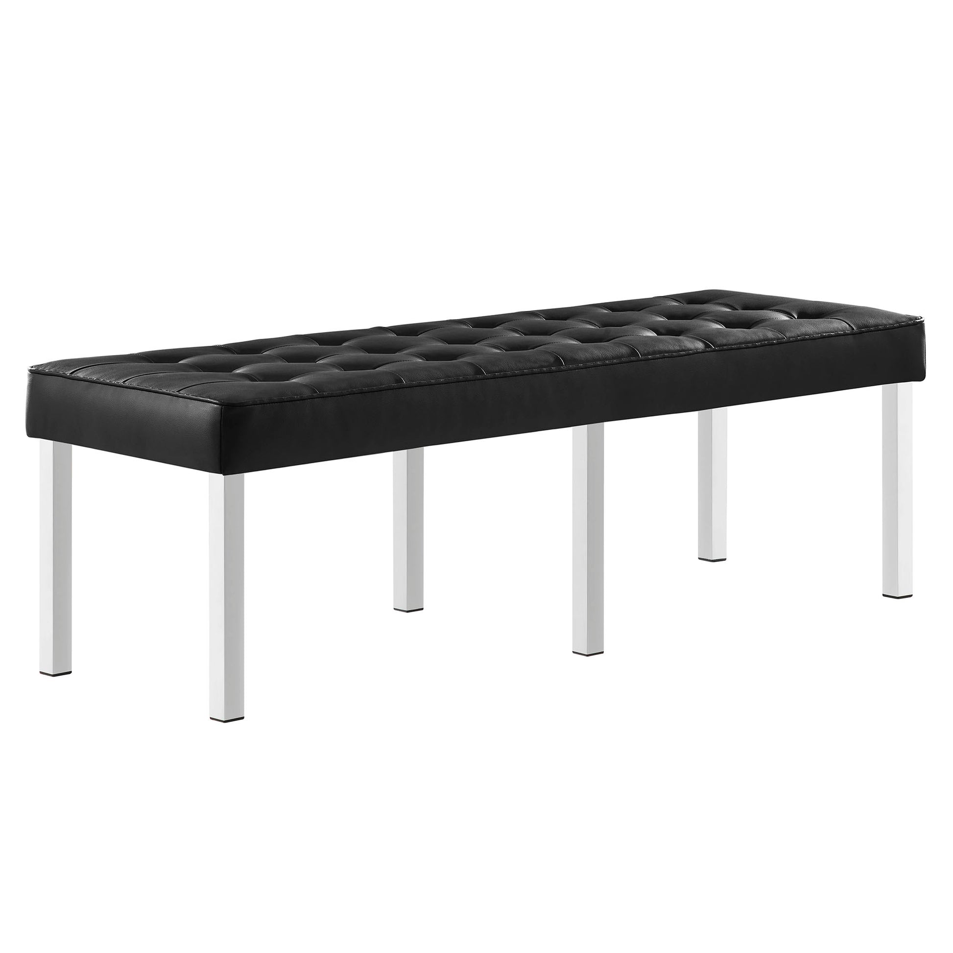 Loft Tufted Vegan Leather Bench - Silver Black