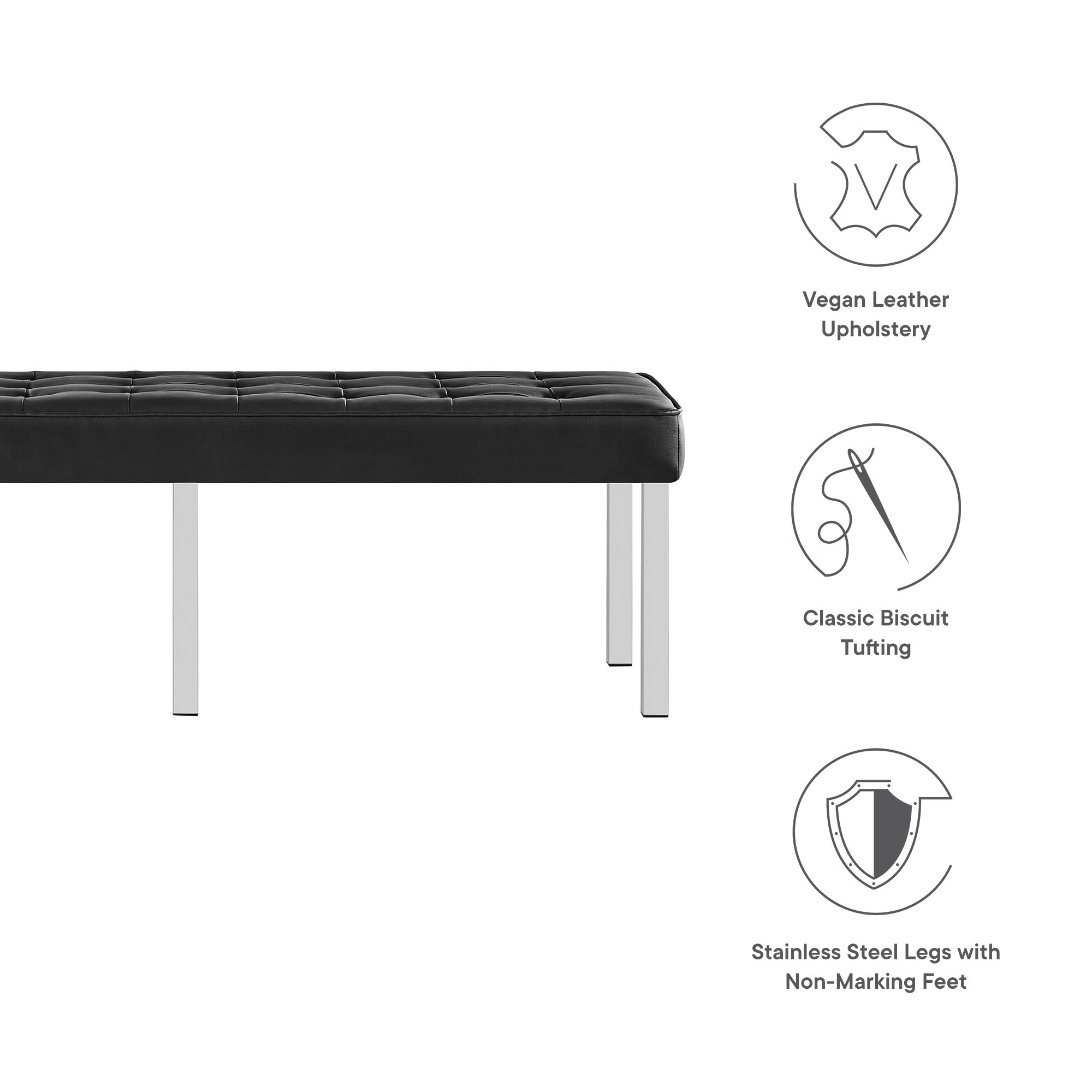 Loft Tufted Vegan Leather Bench - Silver Gray
