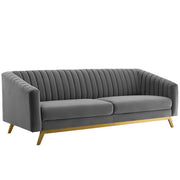 Valiant Vertical Channel Tufted Performance Velvet Sofa - Gray