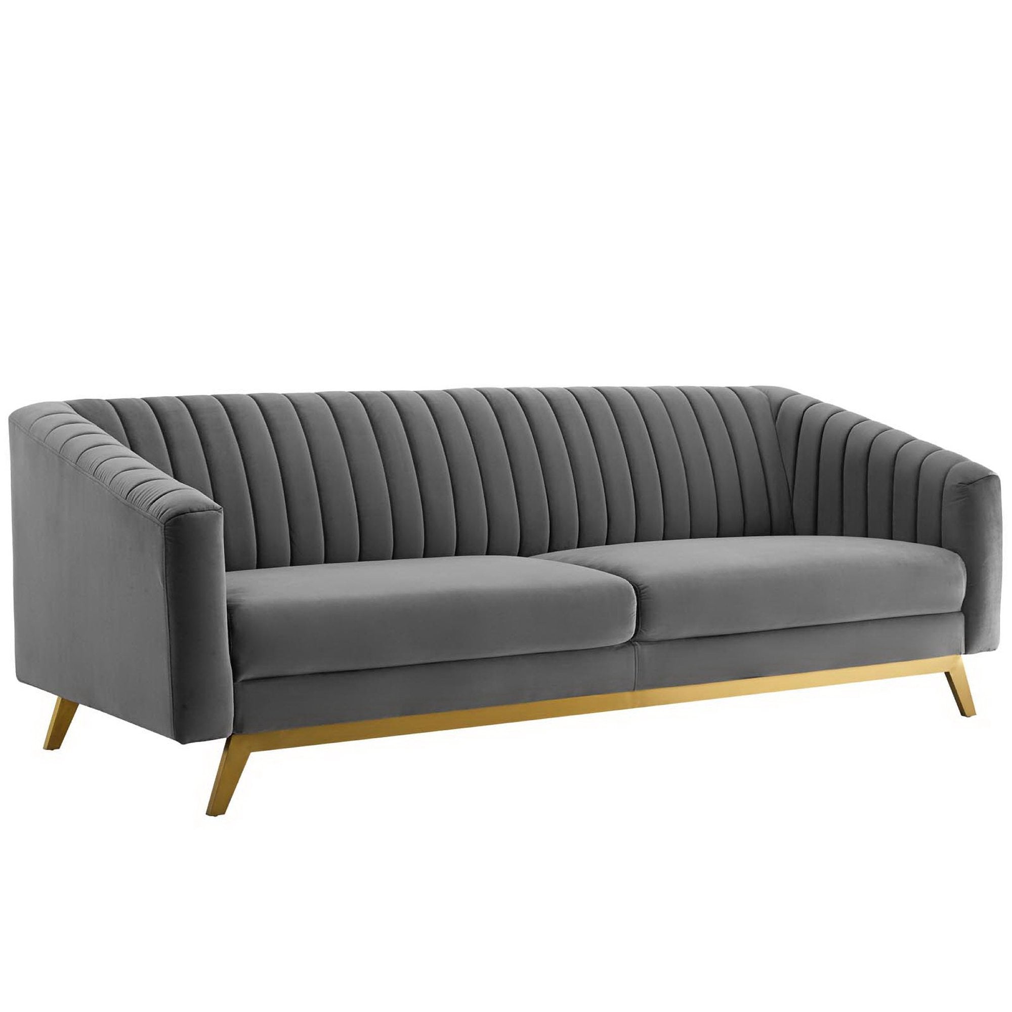 Valiant Vertical Channel Tufted Performance Velvet Sofa - Gray