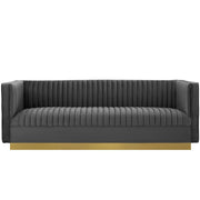 Sanguine Vertical Channel Tufted Performance Velvet Sofa - Gray