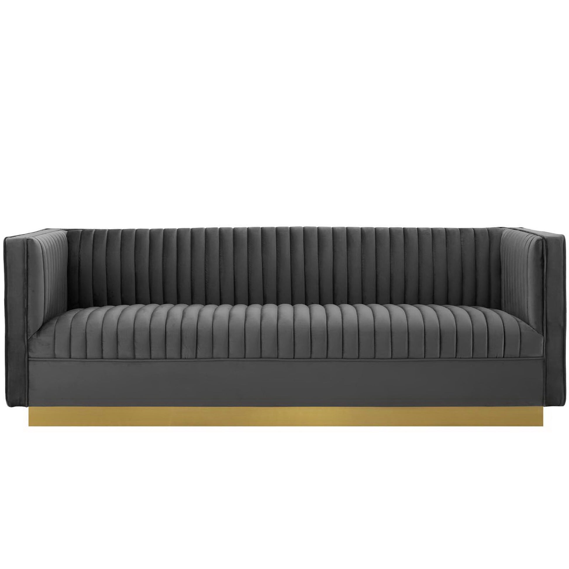 Sanguine Vertical Channel Tufted Performance Velvet Sofa - Gray