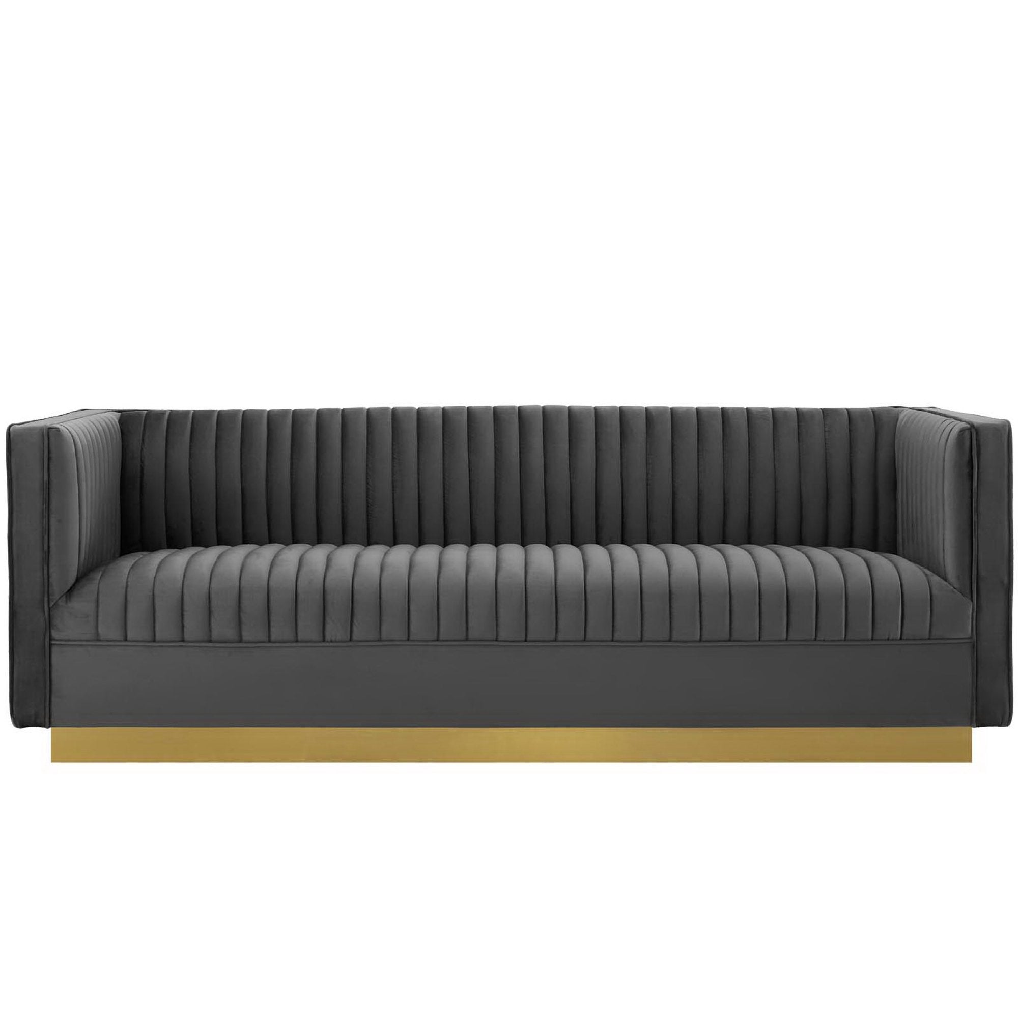 Sanguine Vertical Channel Tufted Performance Velvet Sofa - Gray