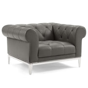 Idyll Tufted Button Upholstered Leather Chesterfield Armchair - Gray