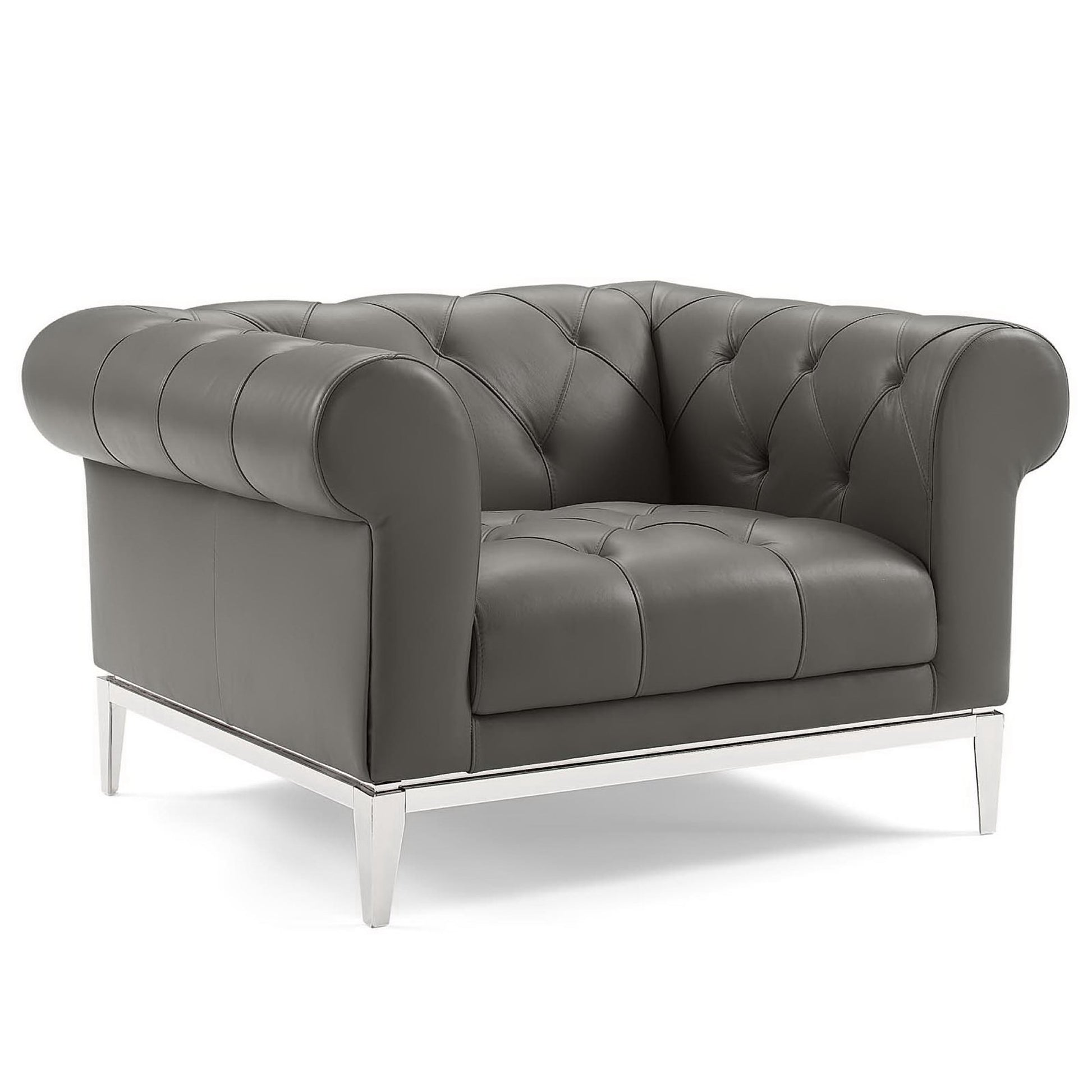 Idyll Tufted Button Upholstered Leather Chesterfield Armchair - Gray