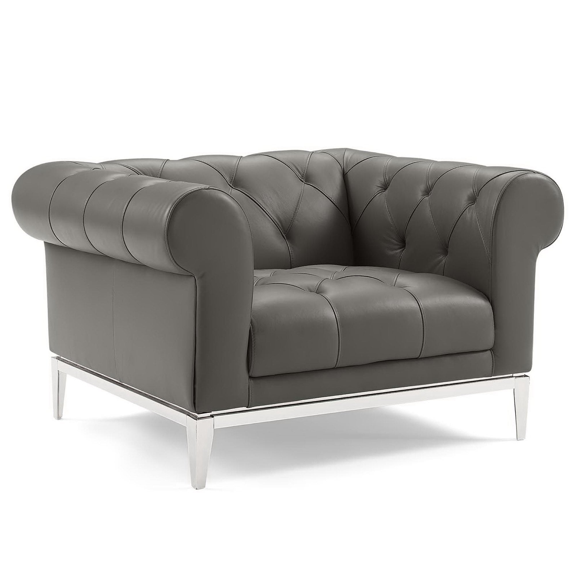 Idyll Tufted Button Upholstered Leather Chesterfield Armchair - Gray