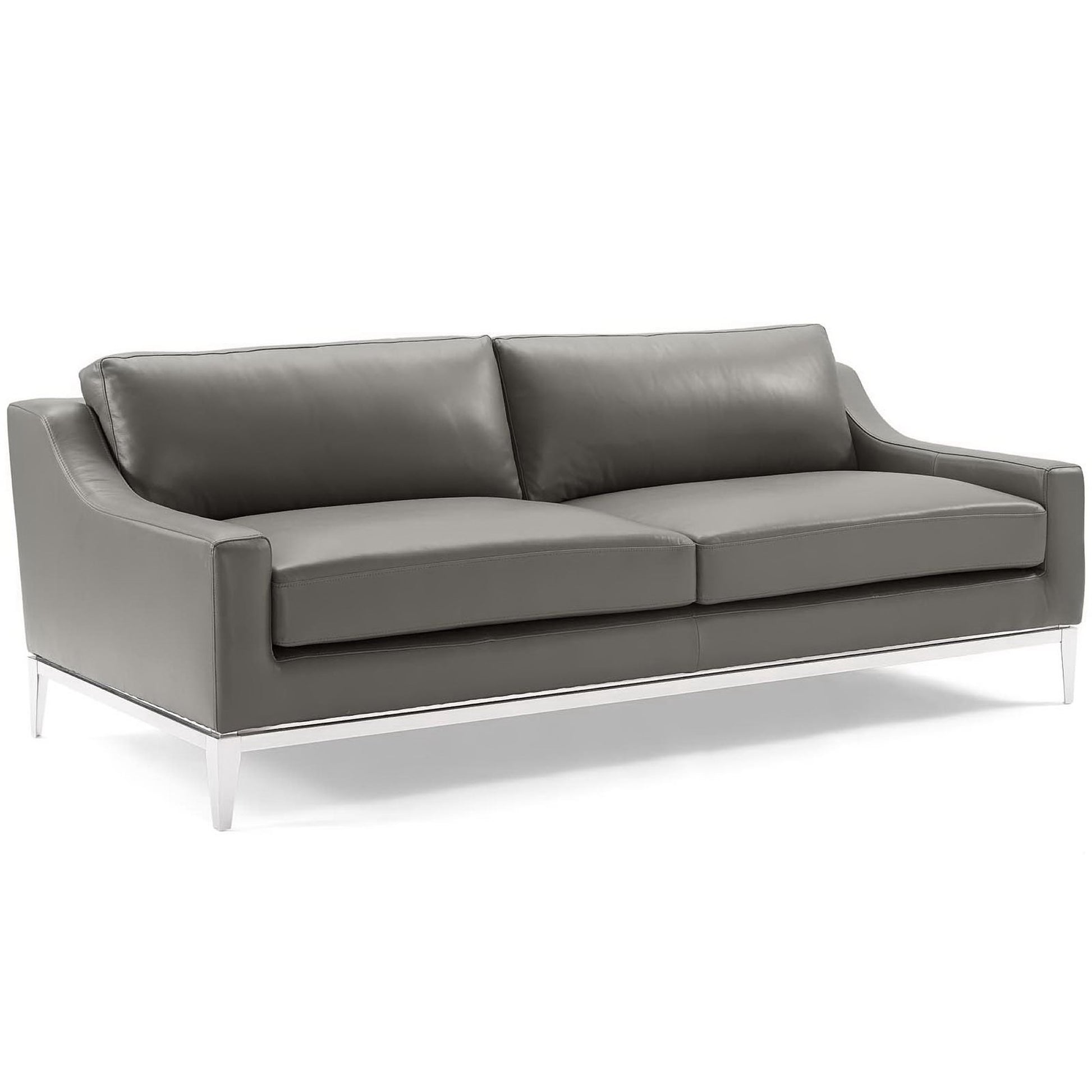 Harness 83.5" Stainless Steel Base Leather Sofa - Gray