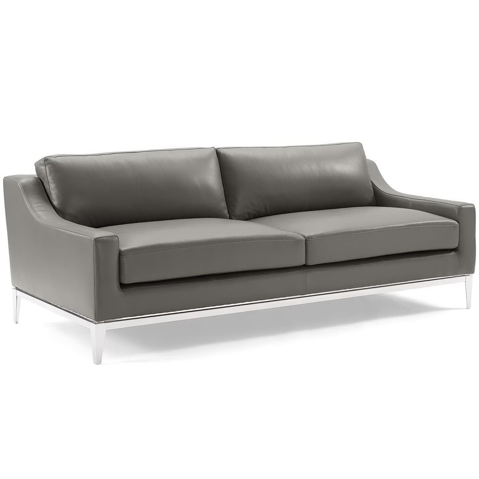 Harness 83.5" Stainless Steel Base Leather Sofa - Gray