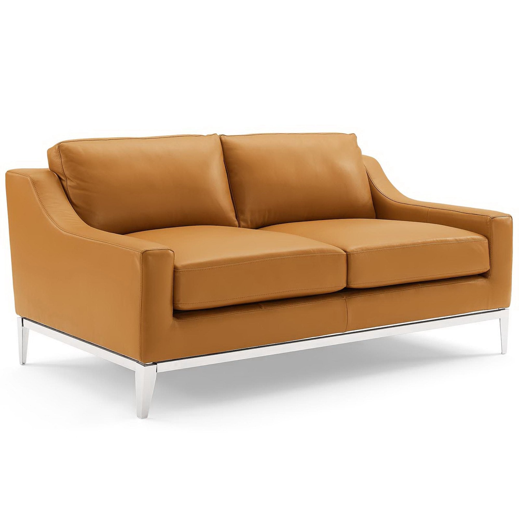 Harness 64" Stainless Steel Base Leather Loveseat - Tan