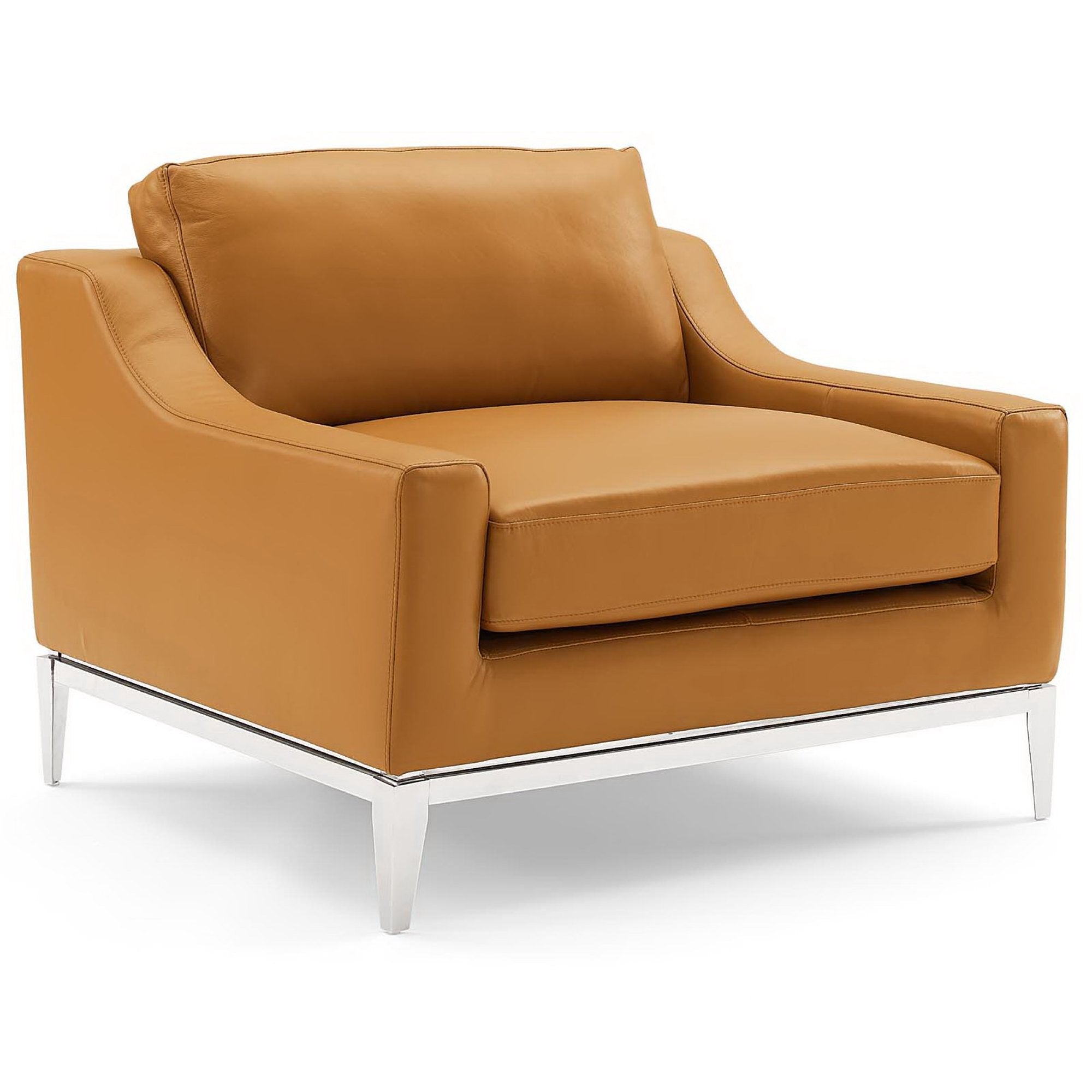 Harness Stainless Steel Base Leather Armchair - Tan