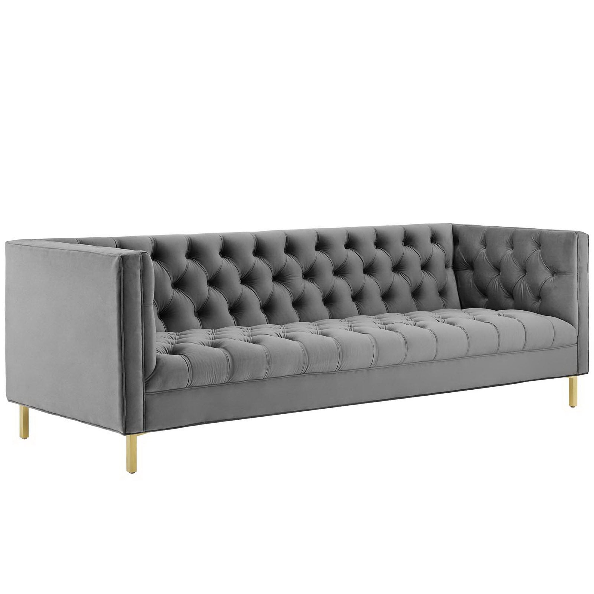 Delight Tufted Button Performance Velvet Sofa - Gray