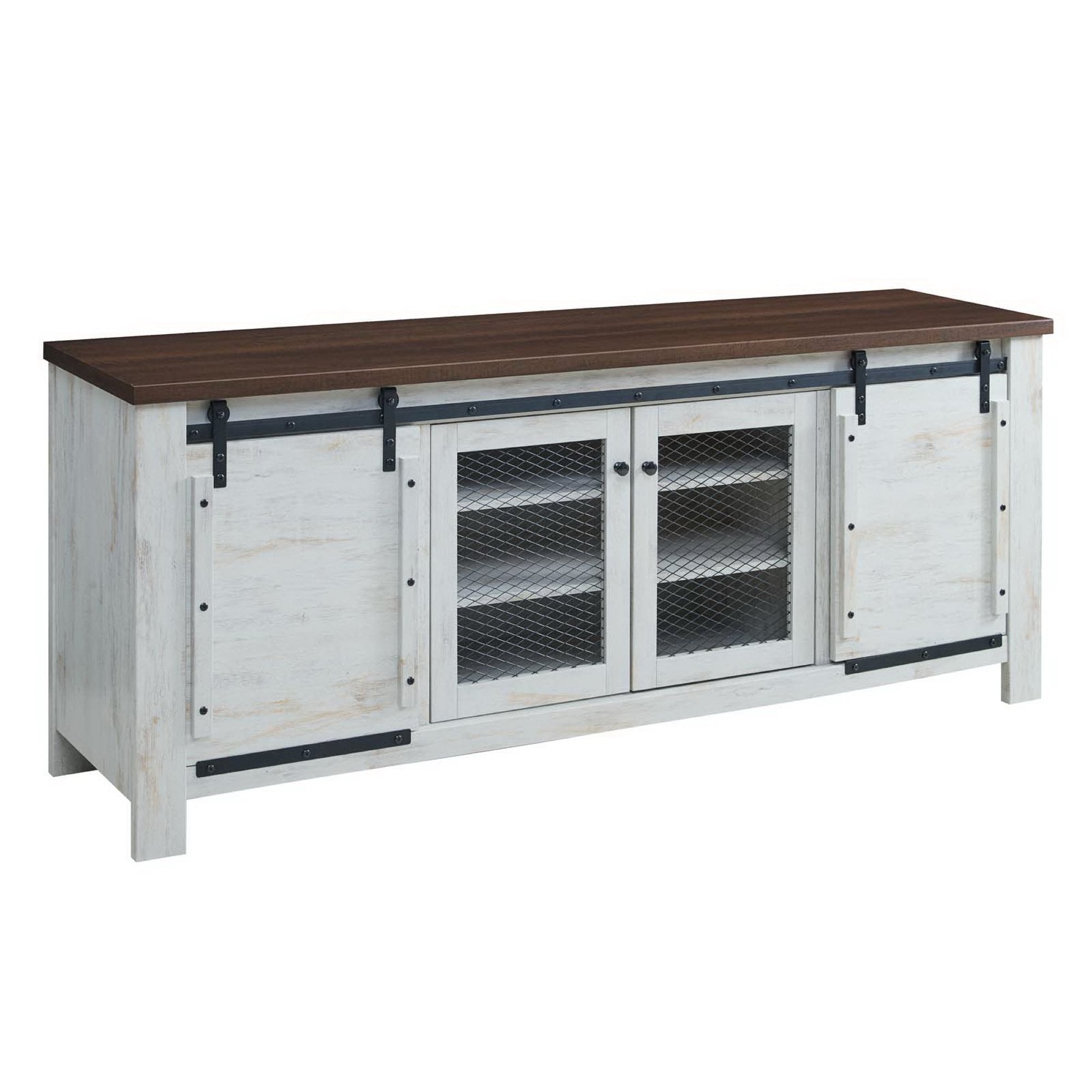 Bennington 71" Rustic Sliding Door TV Stand - White