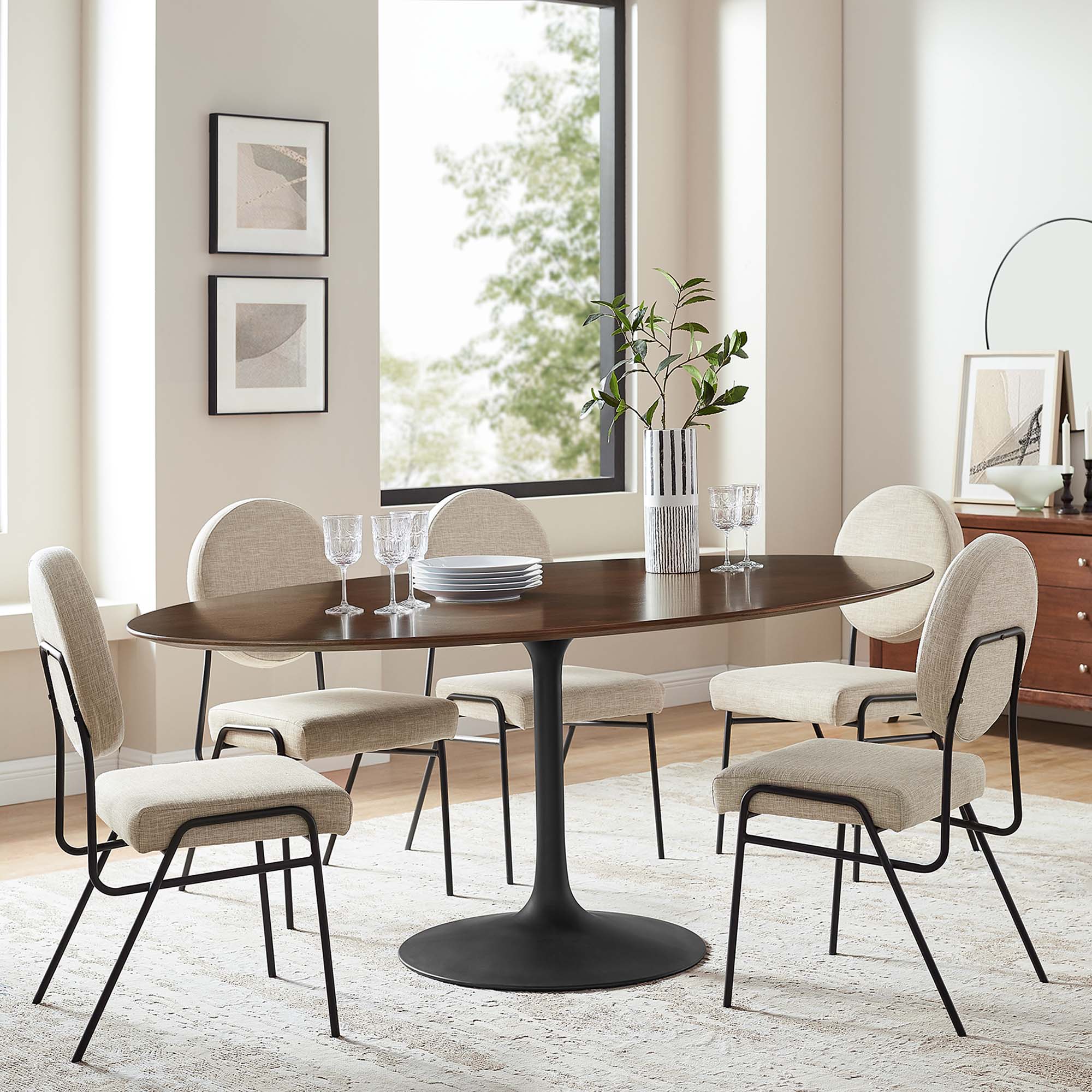 Lippa 78" Oval Walnut Wood Dining Table