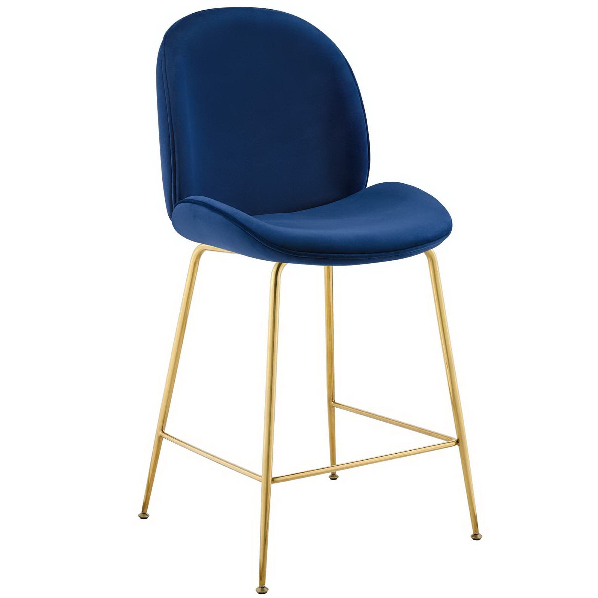 Scoop Gold Stainless Steel Leg Performance Velvet Counter Stool - Navy