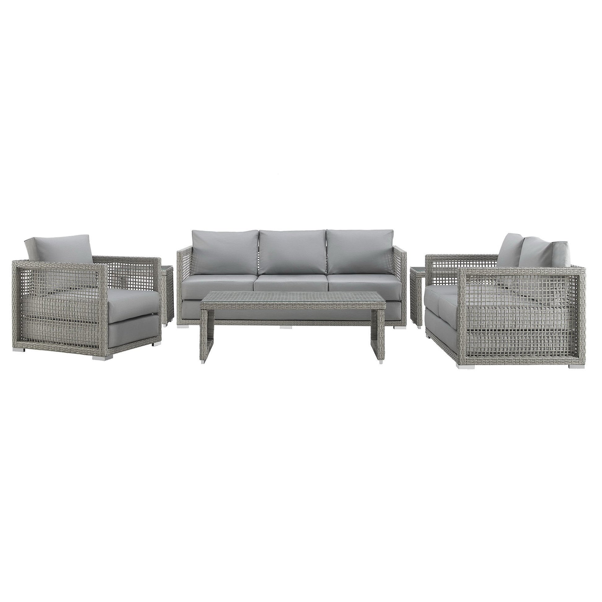 Aura 6 Piece Outdoor Patio Wicker Rattan Set - Gray White
