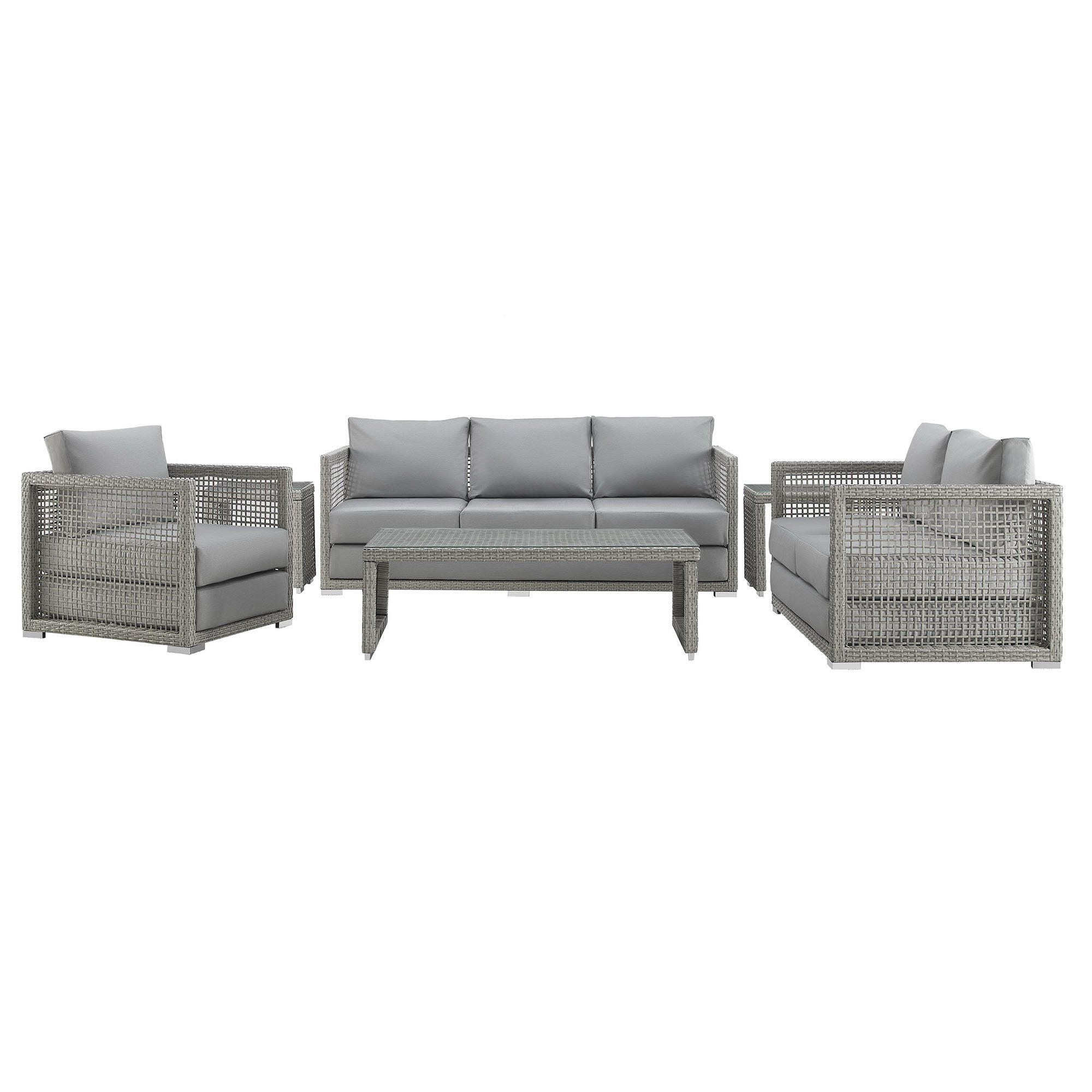 Aura 6 Piece Outdoor Patio Wicker Rattan Set - Gray White