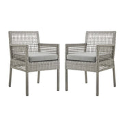 Aura Dining Armchair Outdoor Patio Wicker Rattan Set of 2 - Gray Gray
