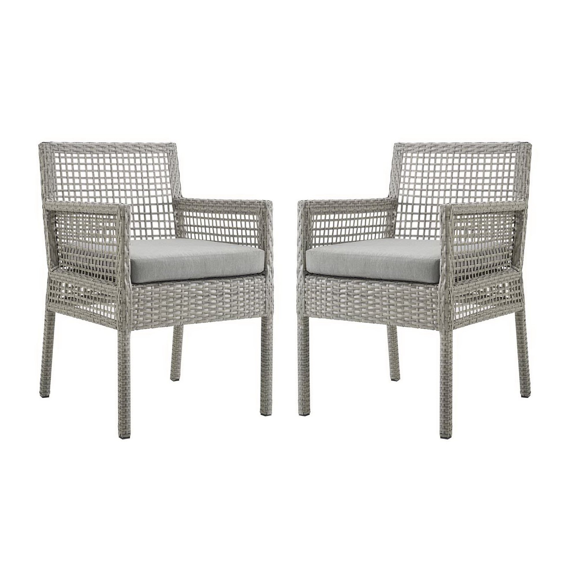 Aura Dining Armchair Outdoor Patio Wicker Rattan Set of 2 - Gray Gray