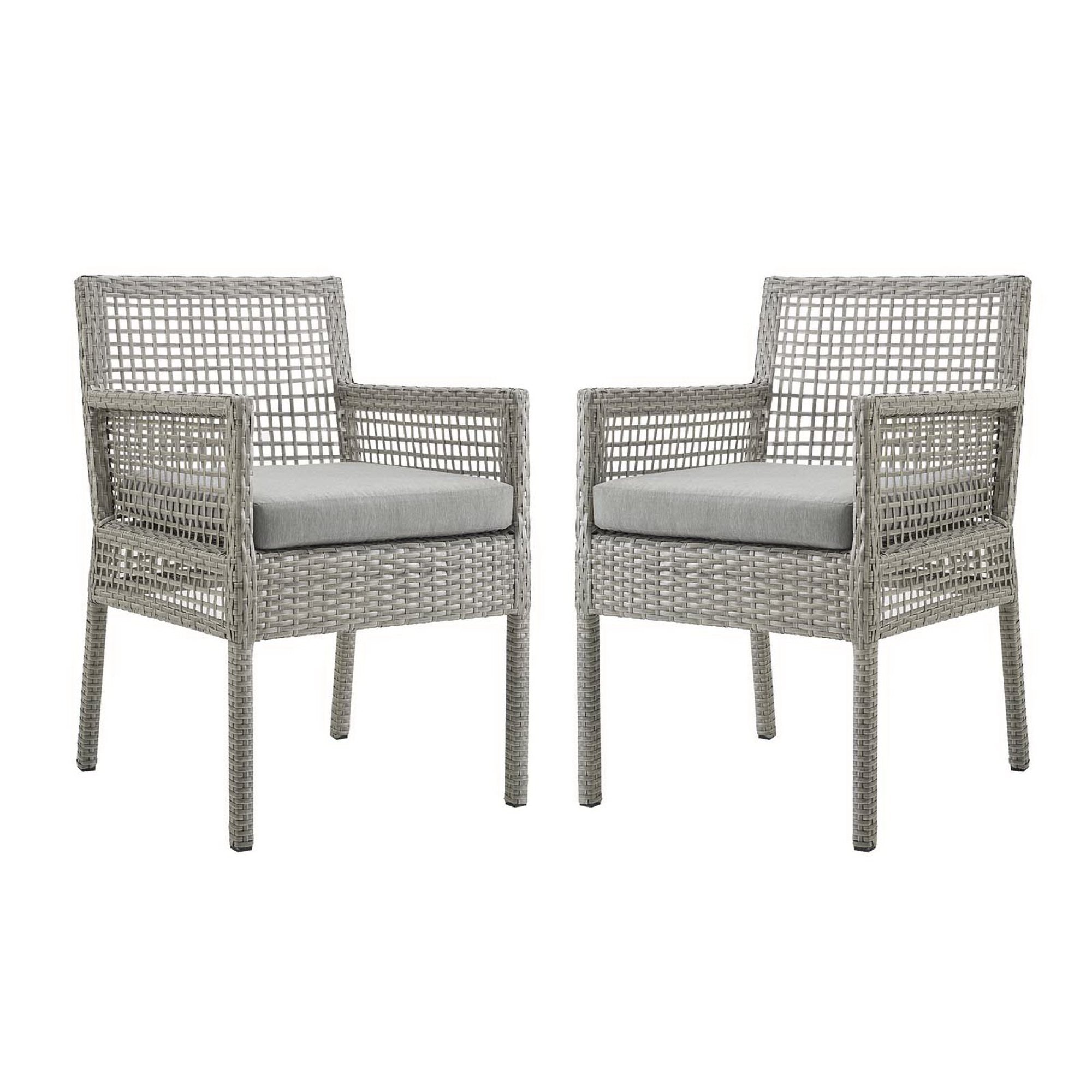 Aura Dining Armchair Outdoor Patio Wicker Rattan Set of 2 - Gray Gray