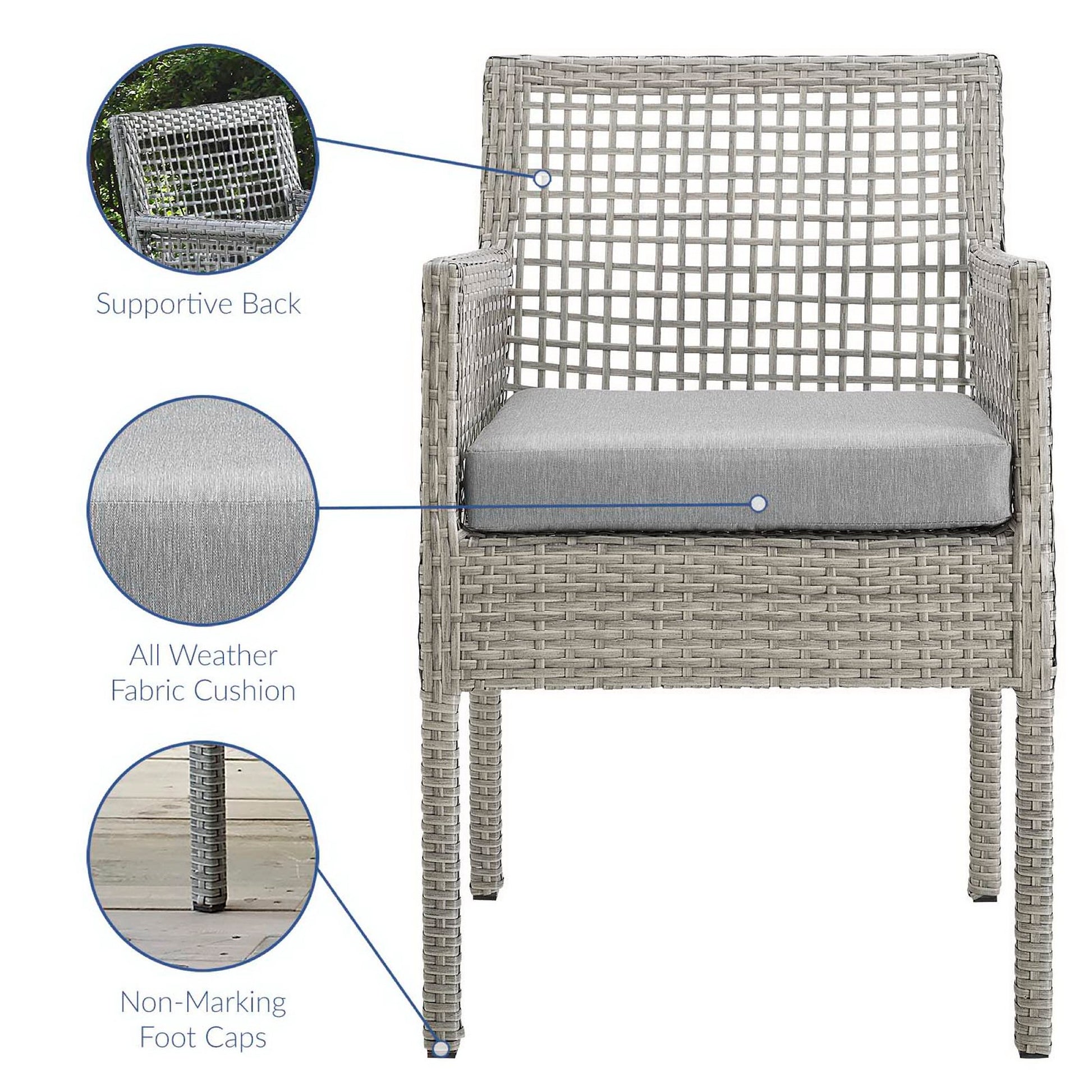 Aura Dining Armchair Outdoor Patio Wicker Rattan Set of 2 - Gray Navy