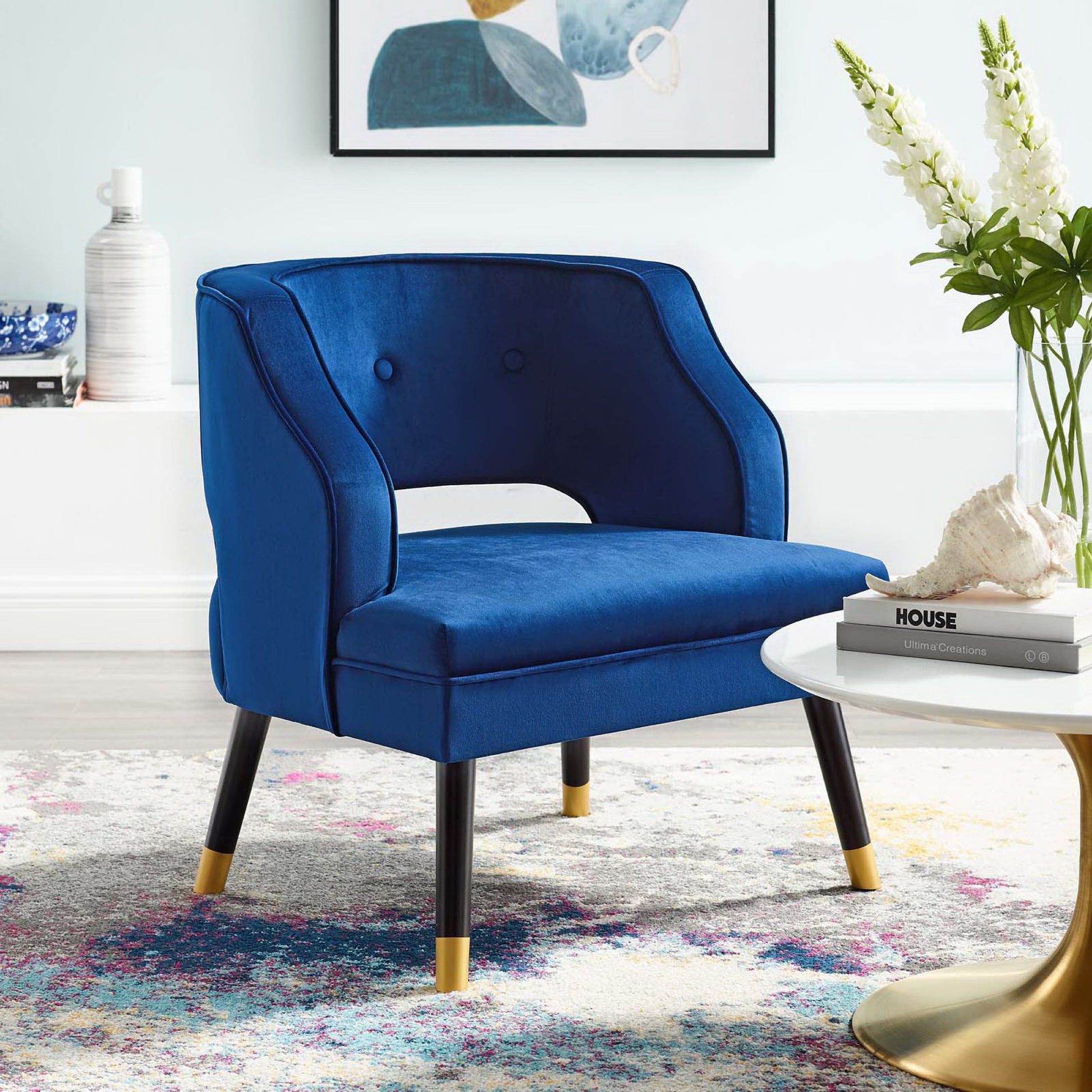 Traipse Button Tufted Open Back Performance Velvet Armchair