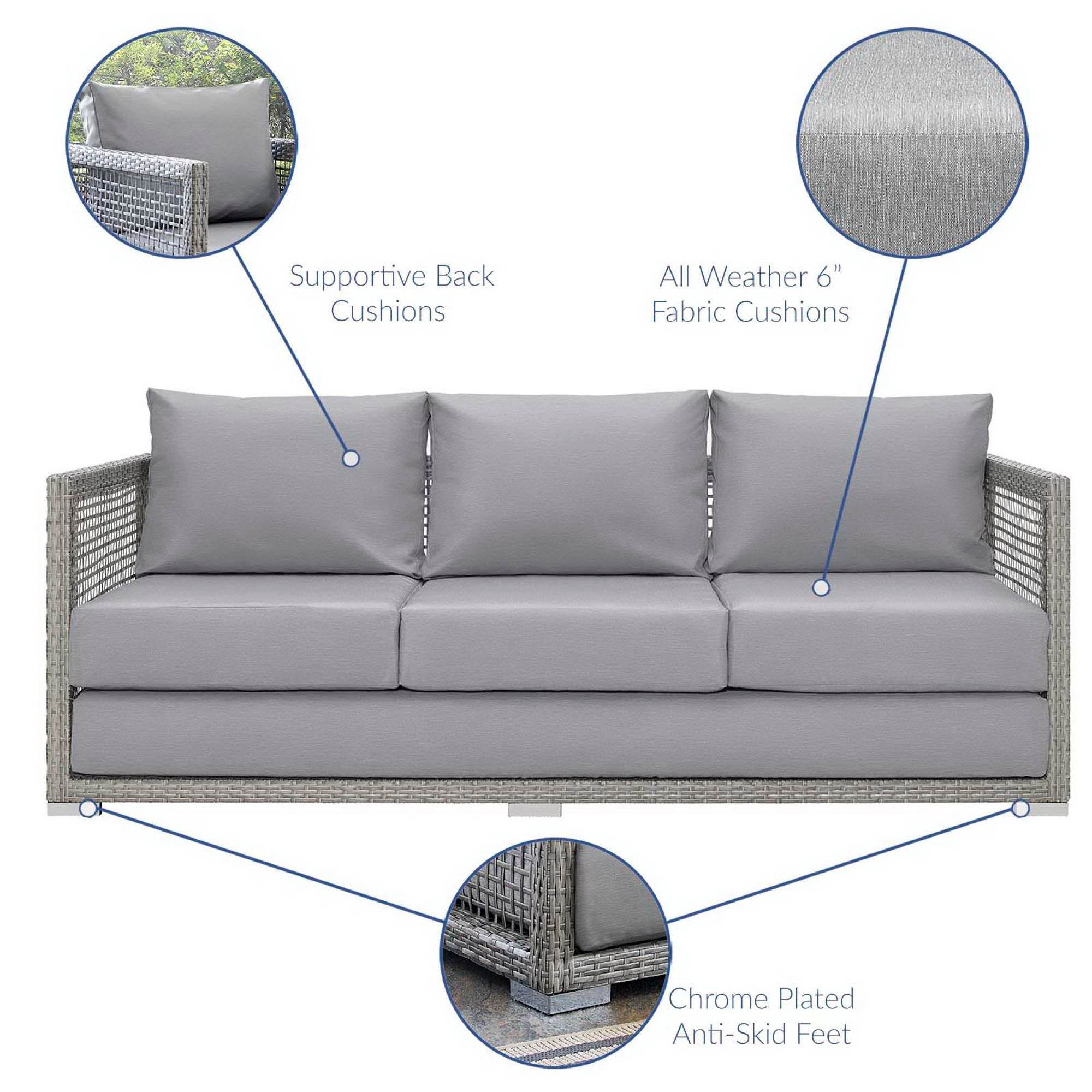 Aura 4 Piece Outdoor Patio Wicker Rattan Set - Gray White