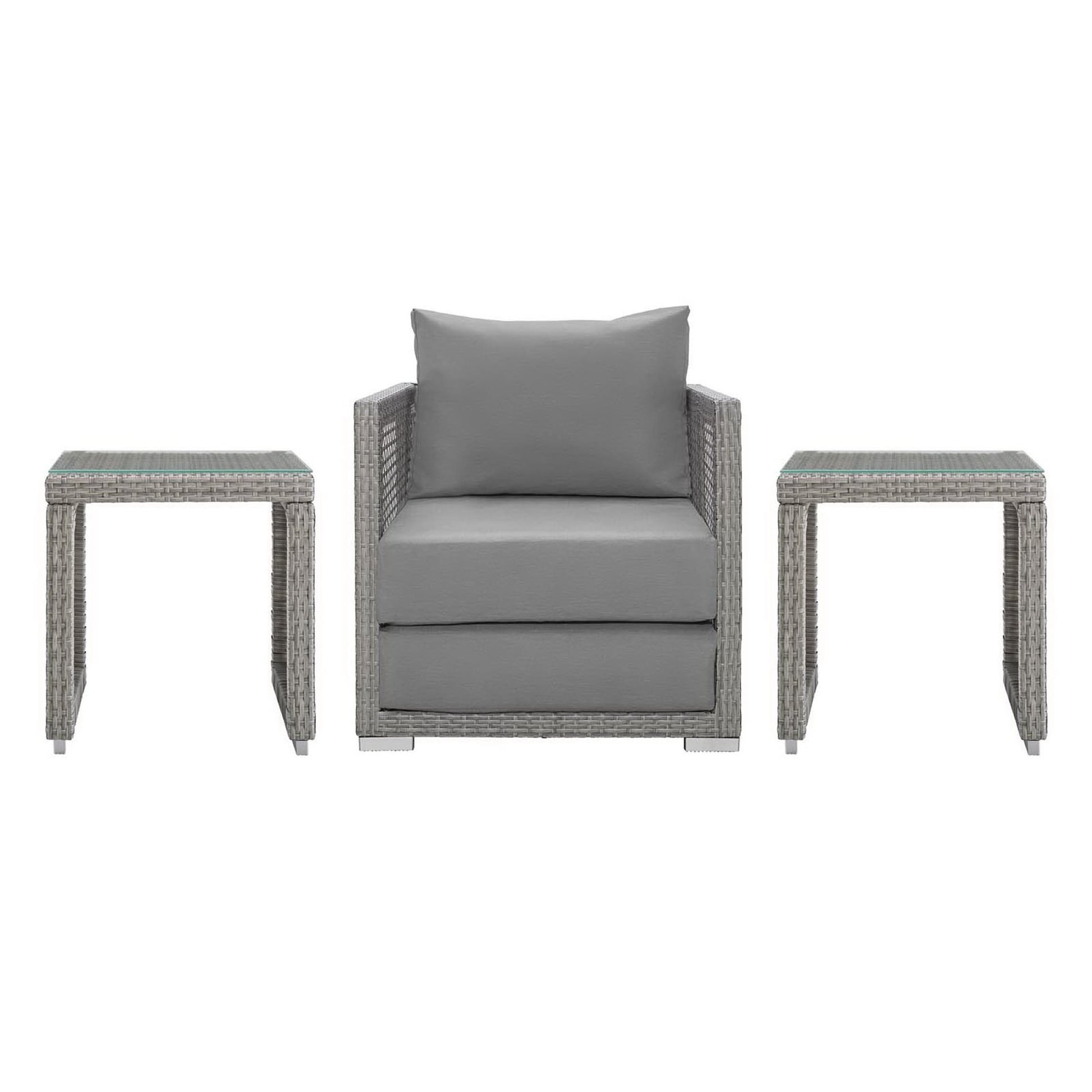 Aura 3 Piece Outdoor Patio Wicker Rattan Set - Gray Gray