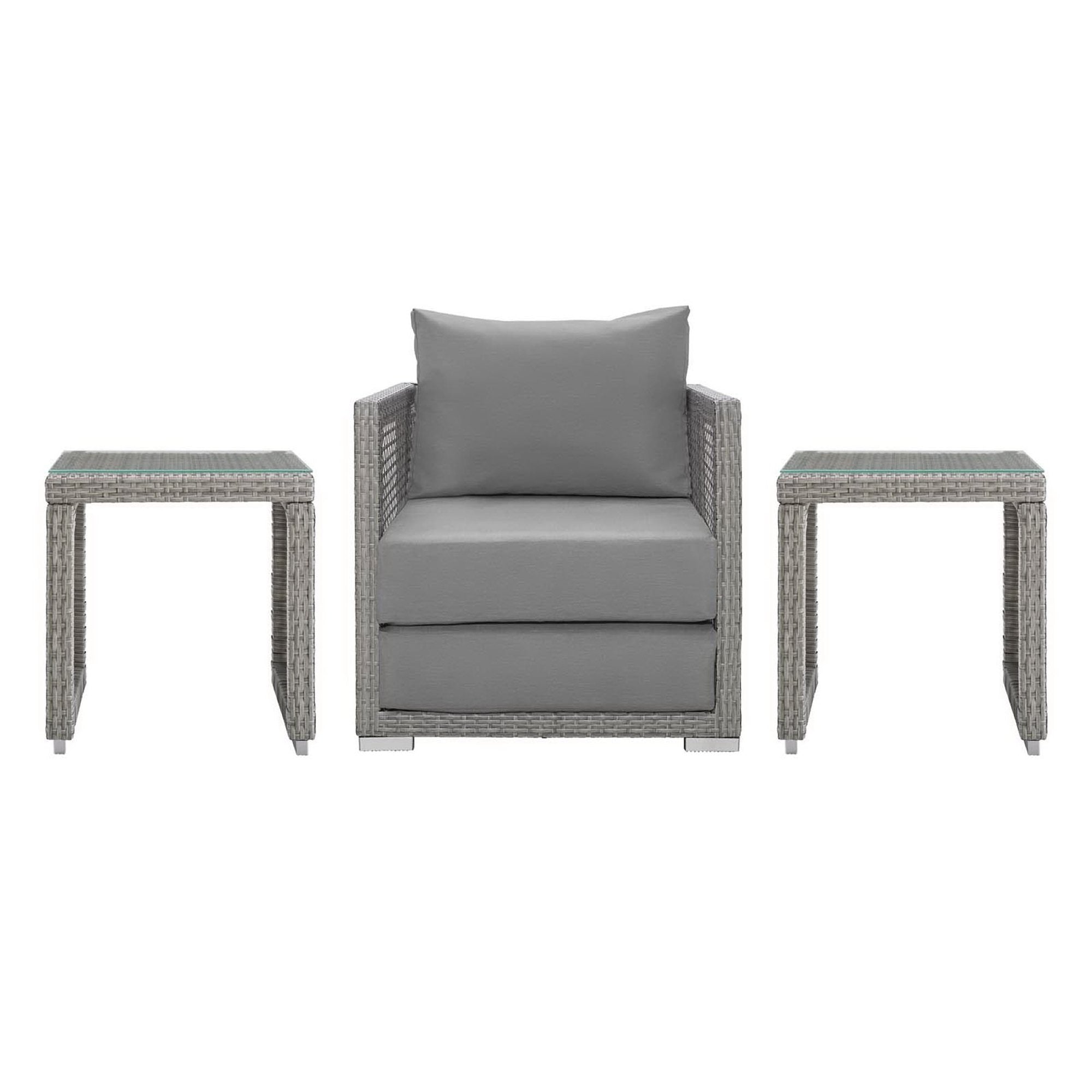 Aura 3 Piece Outdoor Patio Wicker Rattan Set - Gray Gray