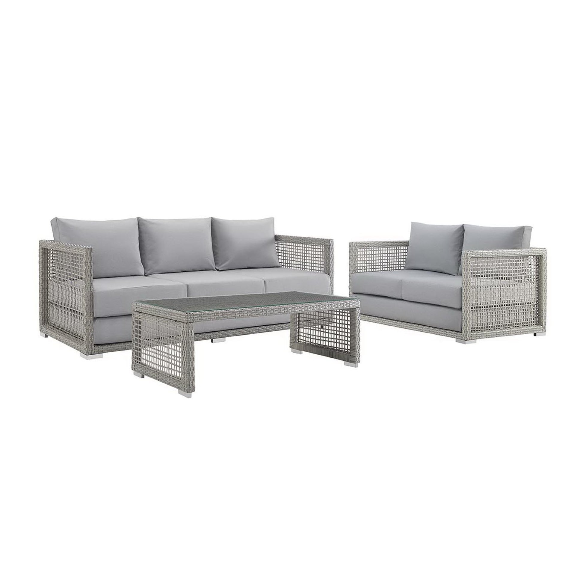 Aura 3 Piece Outdoor Patio Wicker Rattan Set - Gray Gray